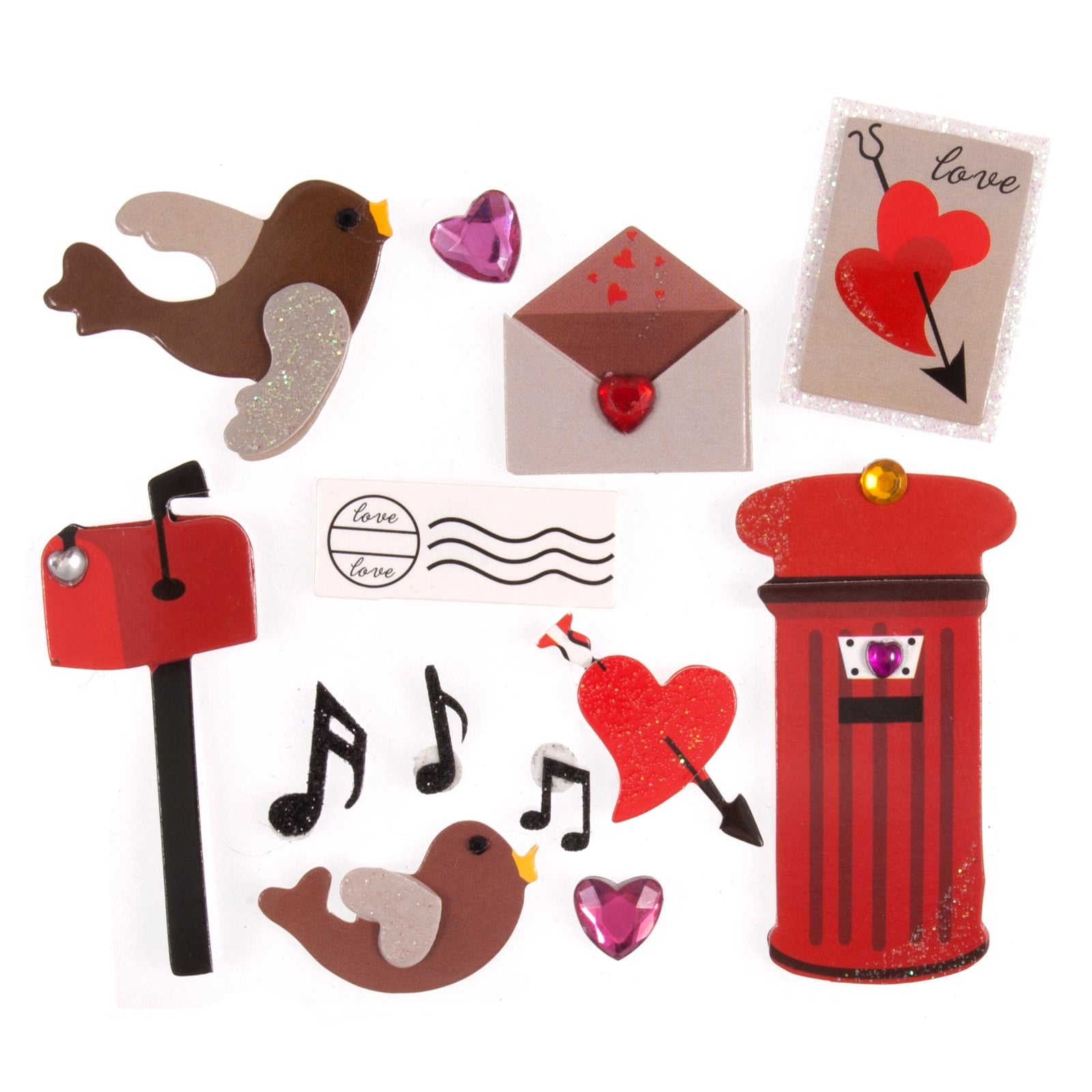 Craft Embellishments: Post Box & Love Letter - 13pc