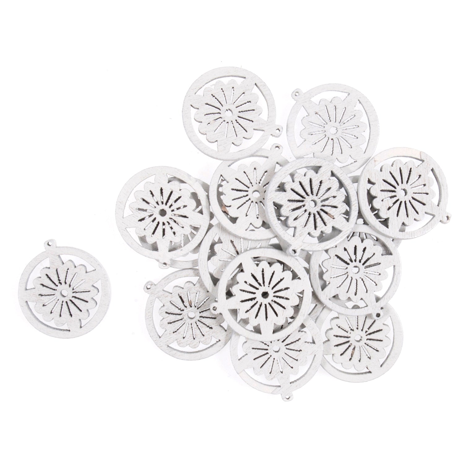 Craft Embellishments: White Filigree Circle Charms - 16pc