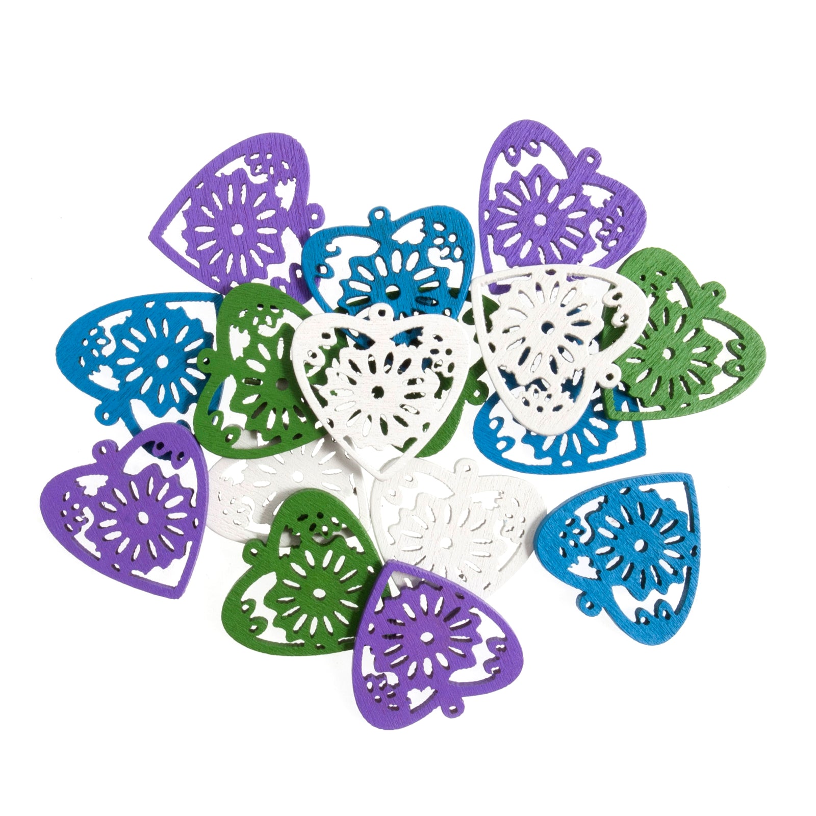 Craft Embellishments: Wooden Filigree Heart Charms - 16pk