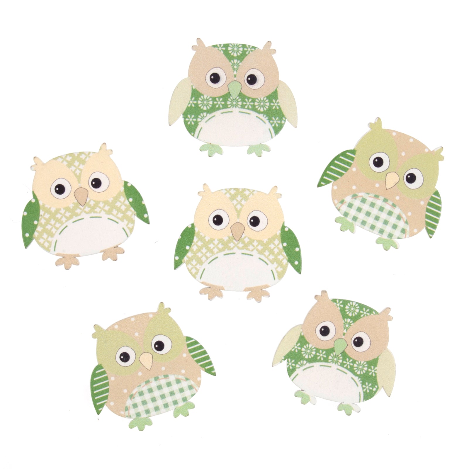 Craft Embellishments: Green Owls - 6pk