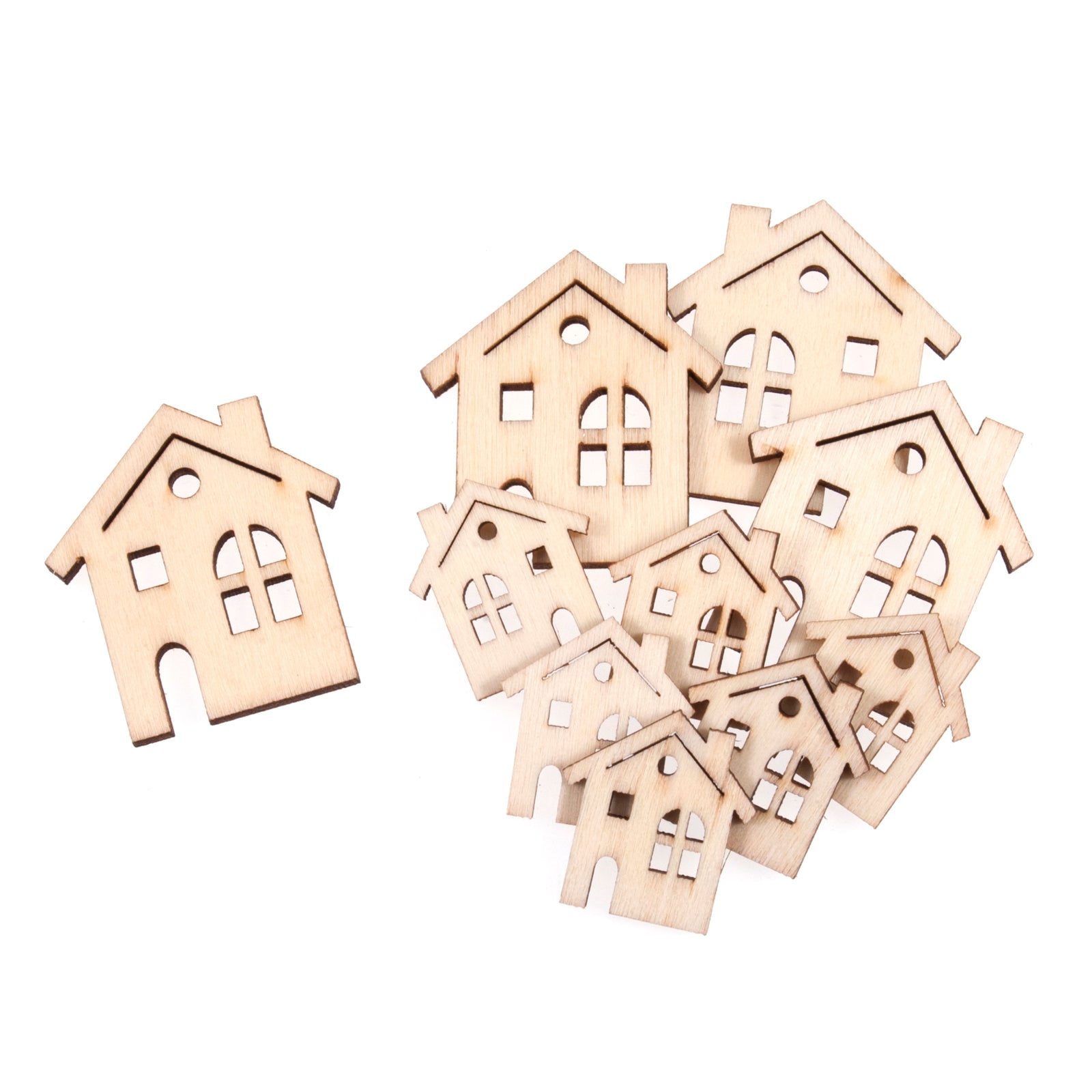 Craft Embellishments: Assorted Wooden Houses - 10pc