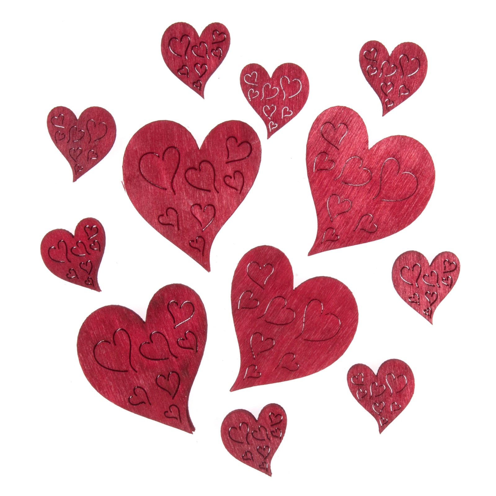 Craft Embs: Red Wooden Hearts: 12pk | Buy Online from The Home Crafters