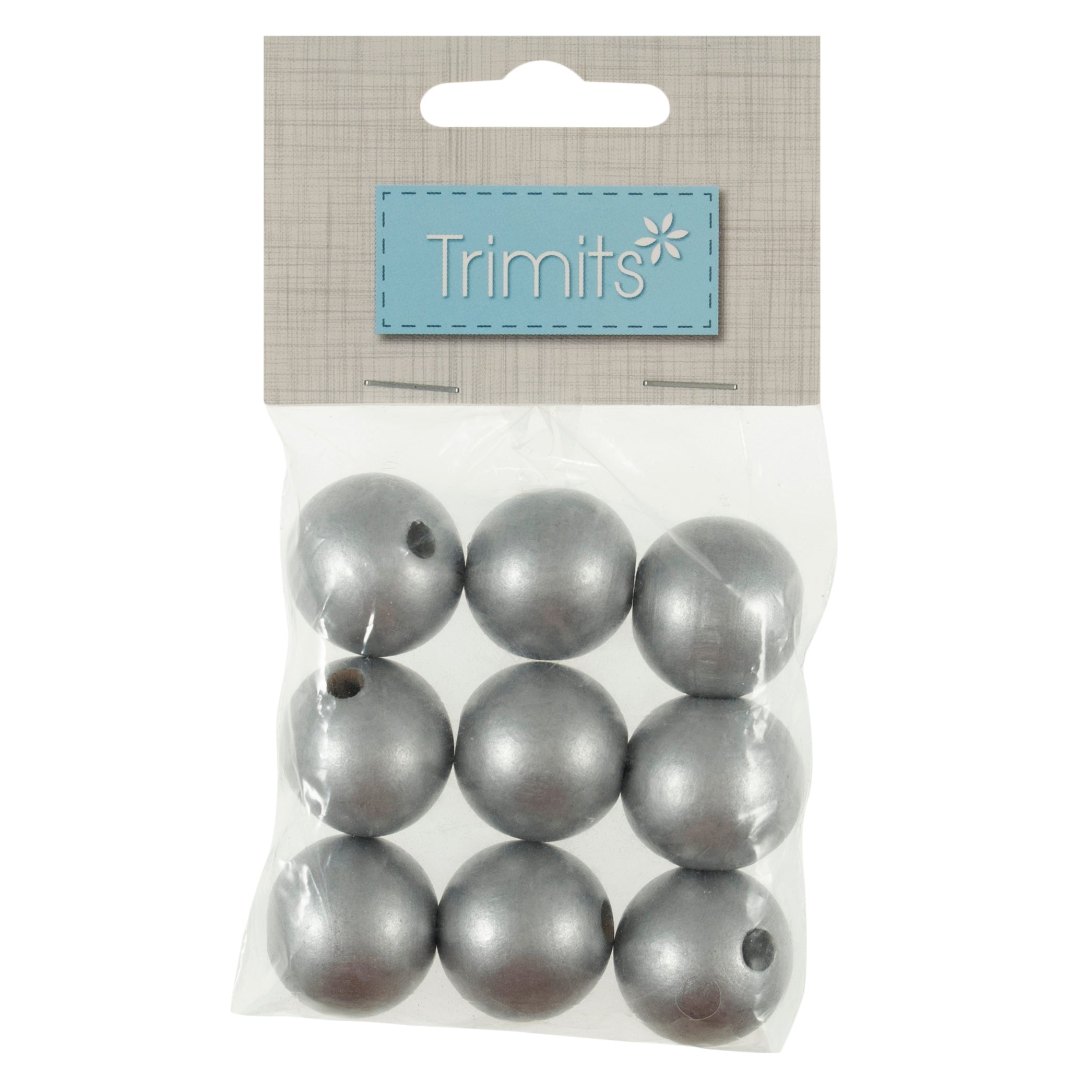 Trimits 25mm Wooden Craft Beads for Macramé - Silver