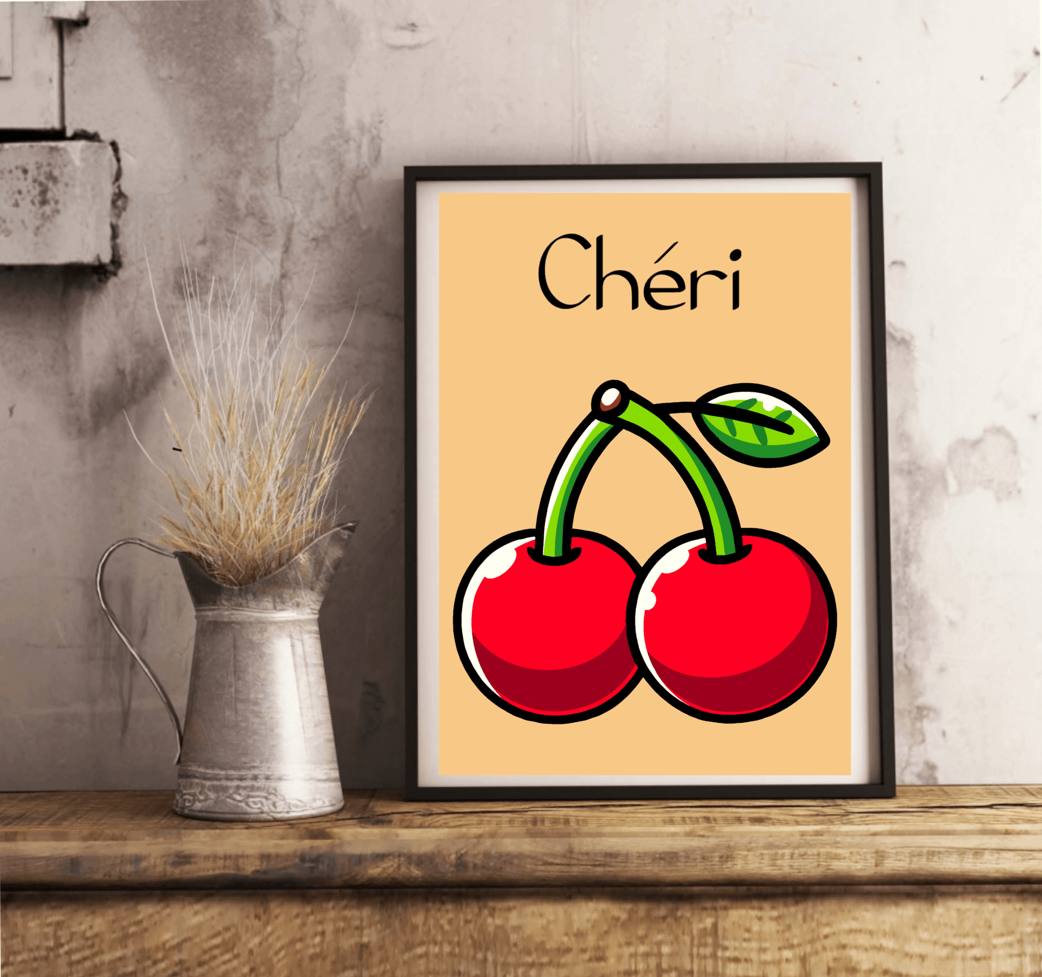 Chéri Cherries Art Print | Cute French - Inspired Cherry Poster | Buy Online from The Home Crafters