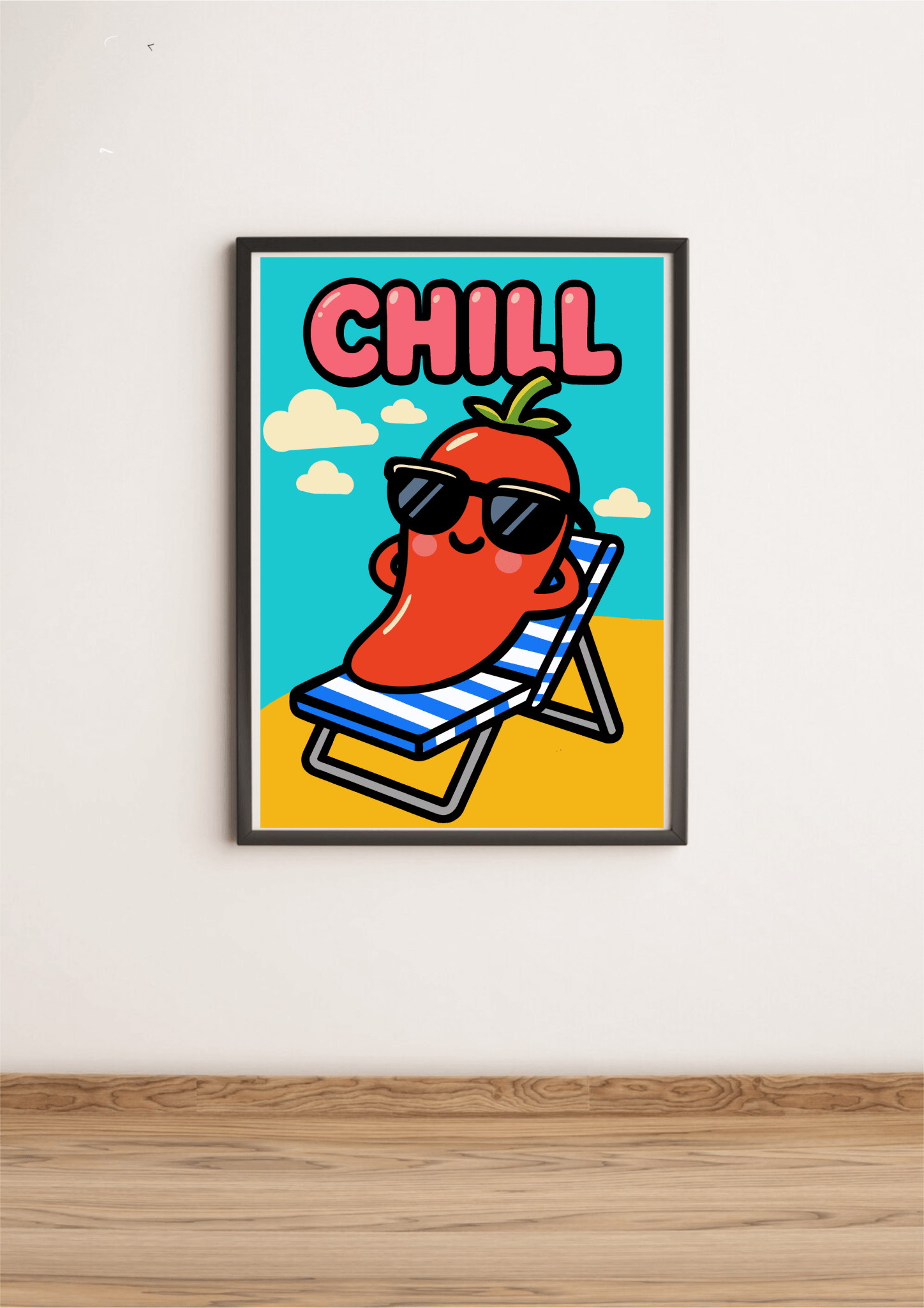 CHILL Cartoon Pepper Art Print – Fun Beach Wall Poster A3 A4 A5 | Buy Online from The Home Crafters