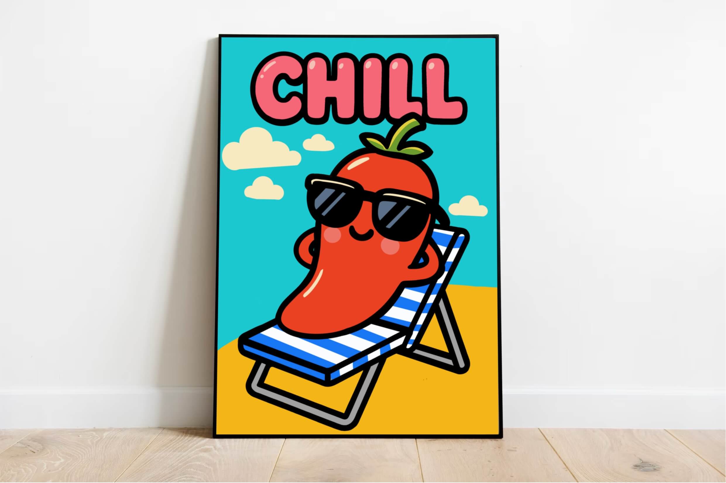 CHILL Cartoon Pepper Art Print – Fun Beach Wall Poster A3 A4 A5 | Buy Online from The Home Crafters
