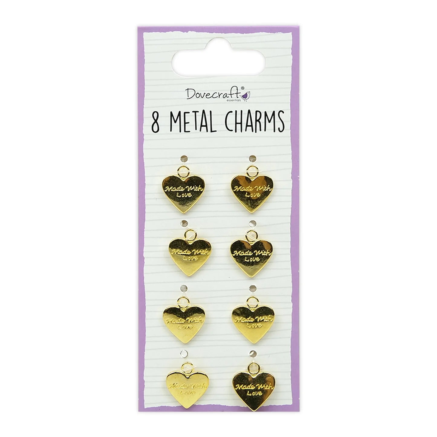 Dovecraft Metal Heart Charms: Made With Love - 8pc
