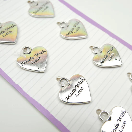 Dovecraft Metal Heart Charms: Made With Love - 8pc