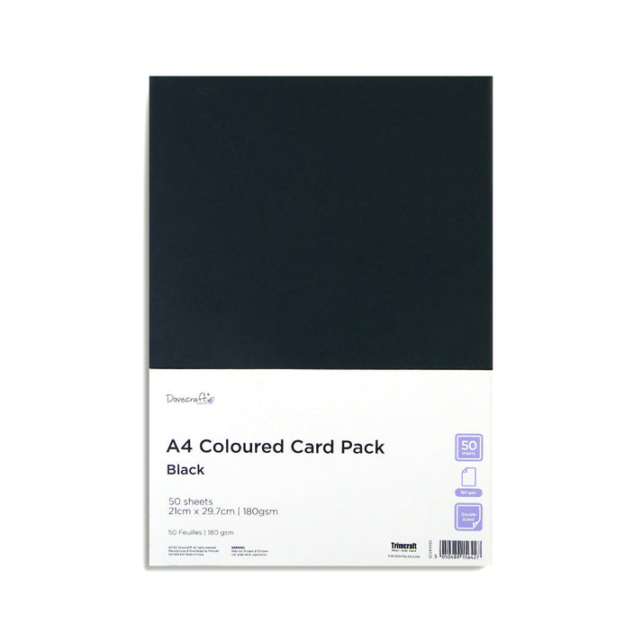 Dovecraft 180gsm A4 Coloured Card - Black: 50pk