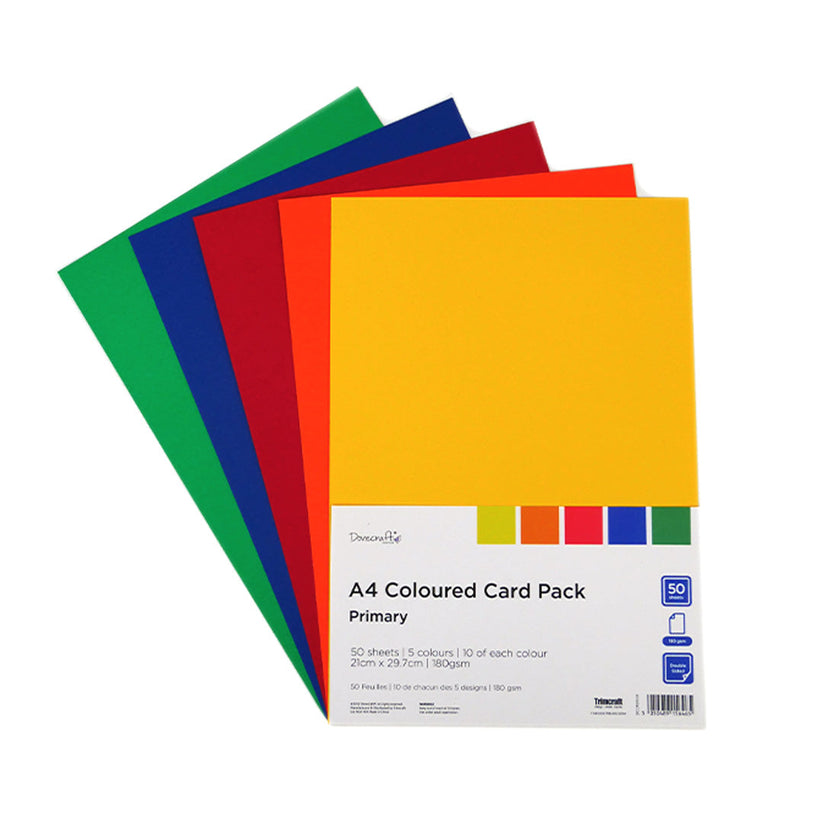 Dovecraft 180gsm A4 Coloured Card - Primary: 50pk