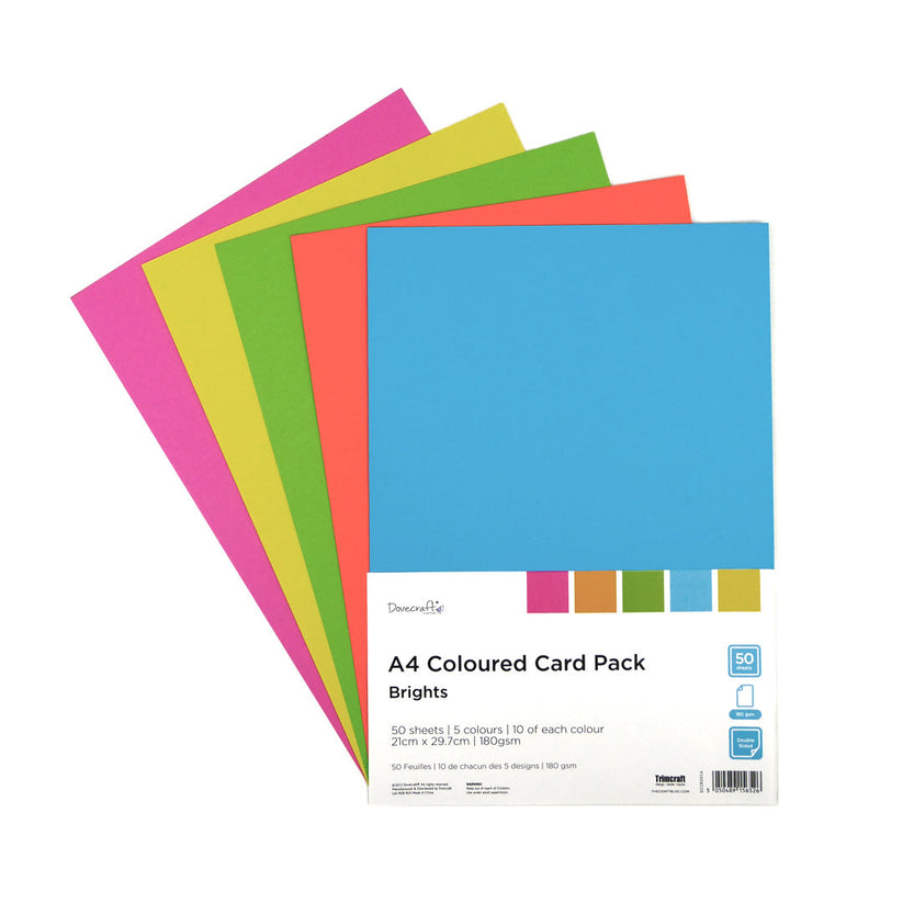 Dovecraft 180gsm A4 Coloured Card - Brights: 50pk