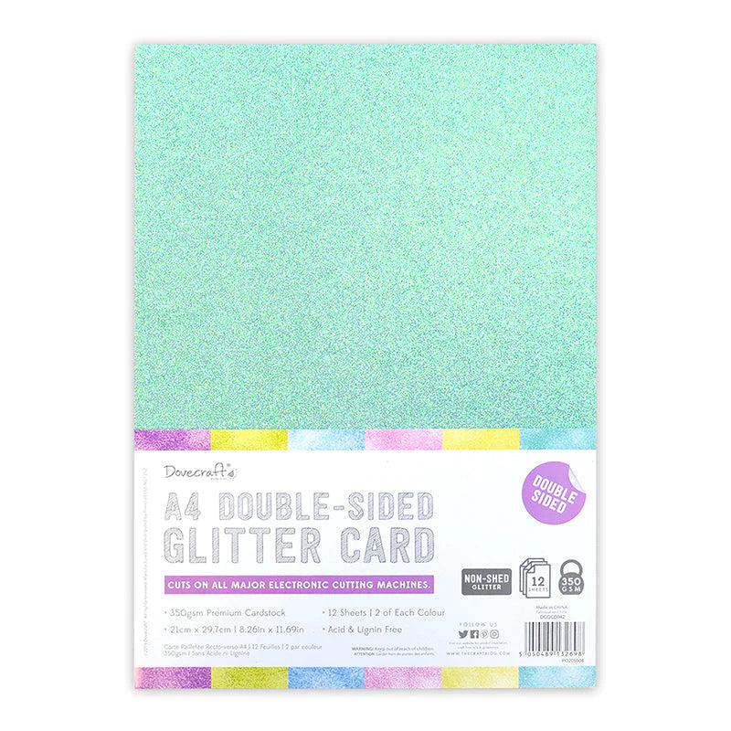 Dovecraft Double Sided A4 Glitter Card 12pk - Pastel Rainbow