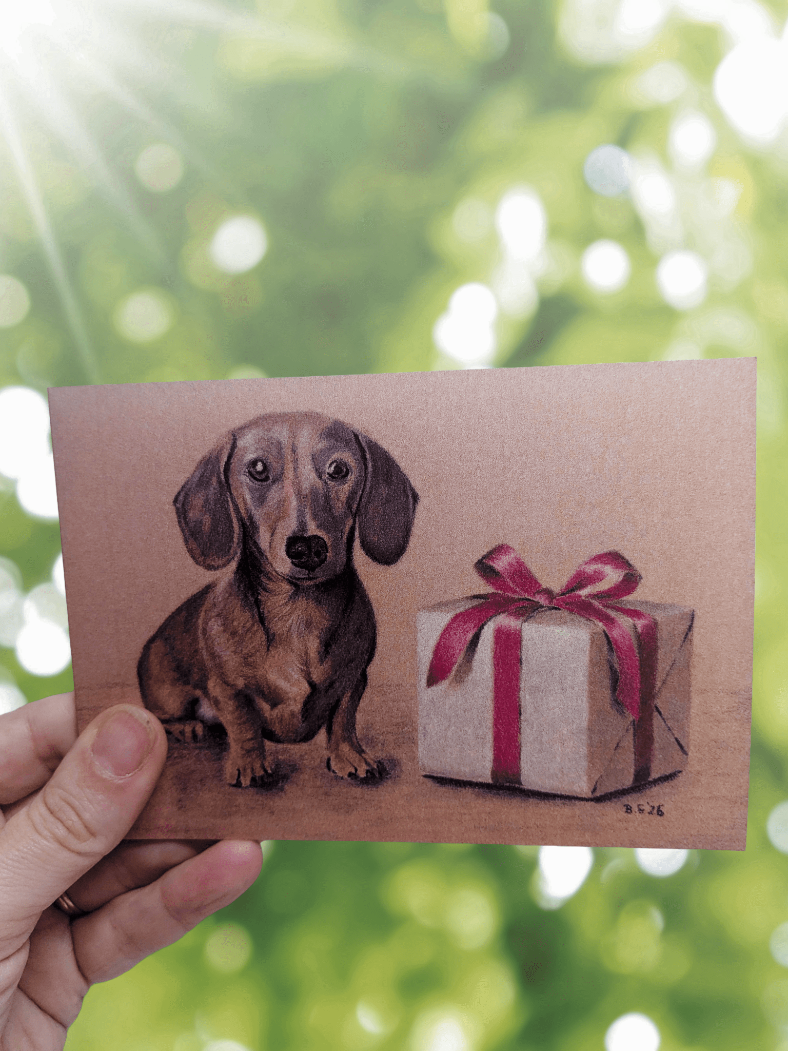 Art Print Greetings Card - Party Pets - Miniature Dacshund | Buy Online from The Home Crafters