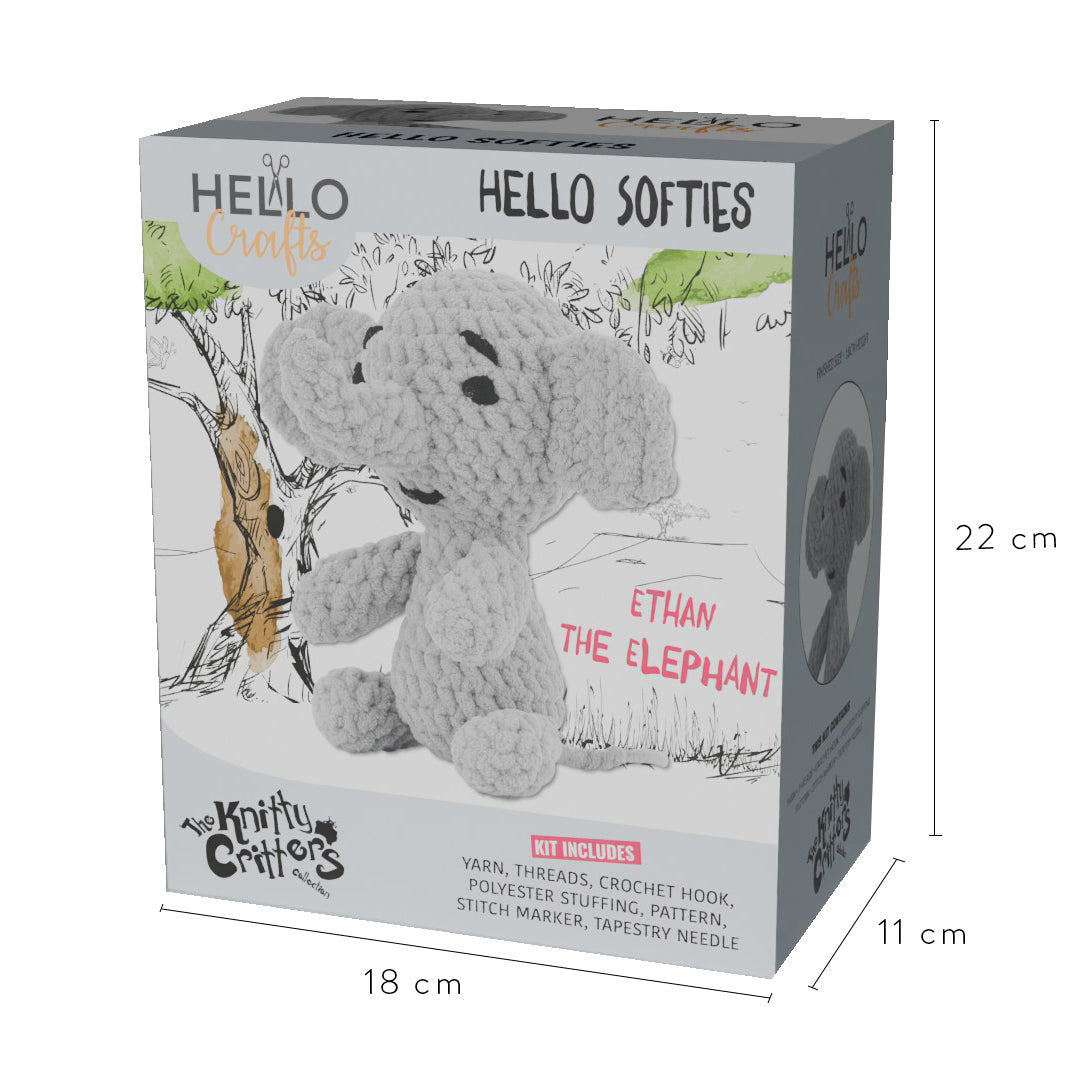 Knitty Critters Hello Softies Crochet Kit: Ethan The Elephant