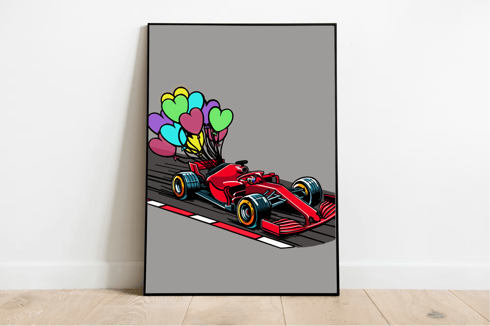 F1 Balloon Car – Whimsical Racing Art Print | Buy Online from The Home Crafters