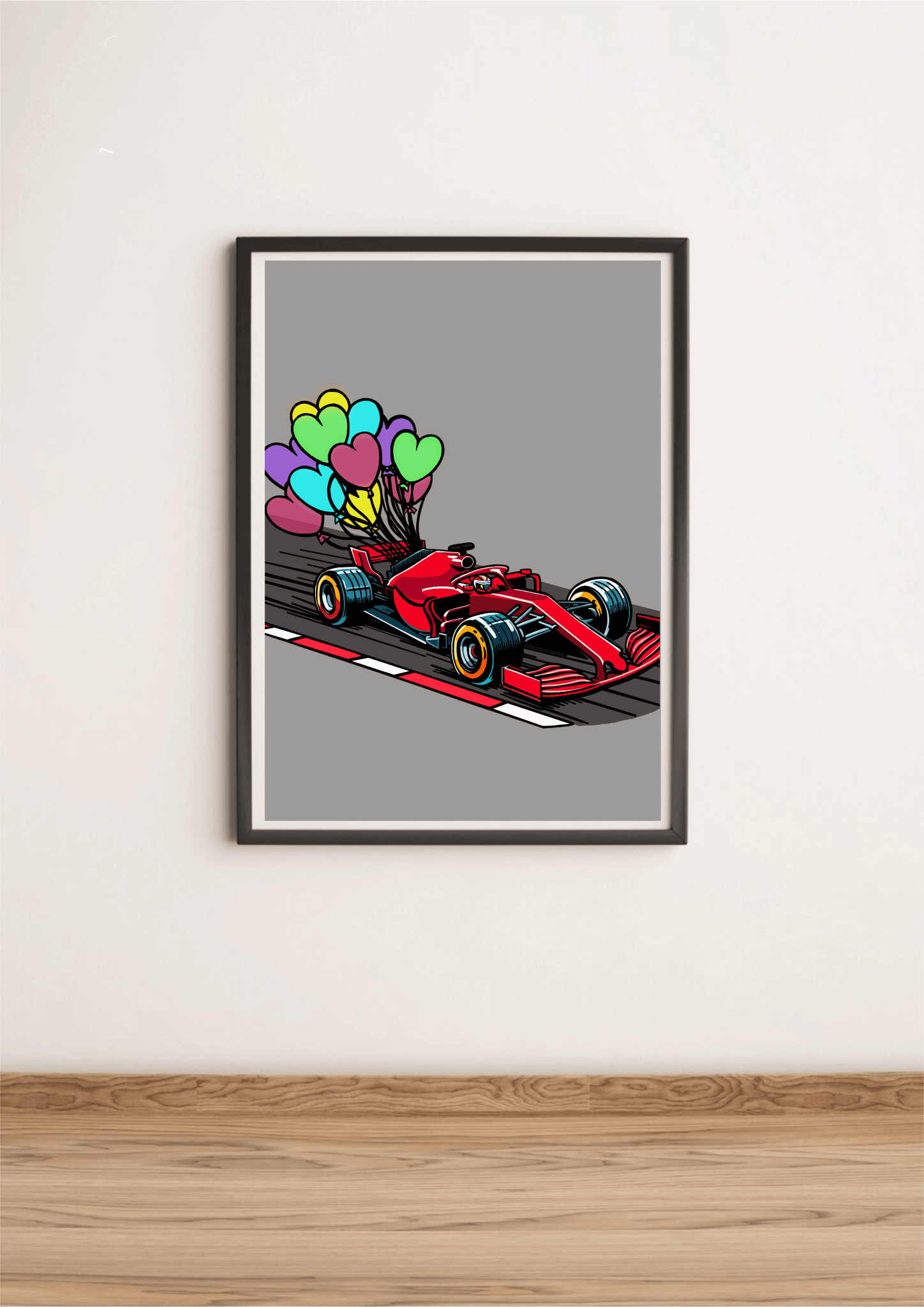 F1 Balloon Car – Whimsical Racing Art Print | Buy Online from The Home Crafters
