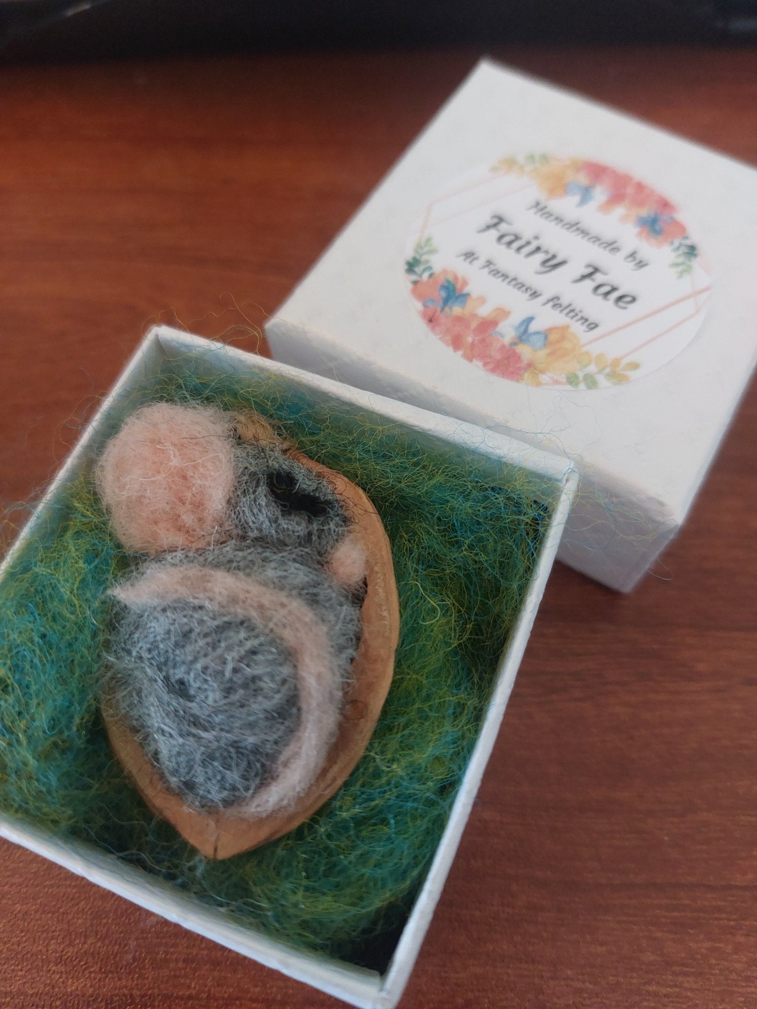Walnut Mouse - Fairy Fae Handmade Needle Felt Decoration | Buy Online from The Home Crafters