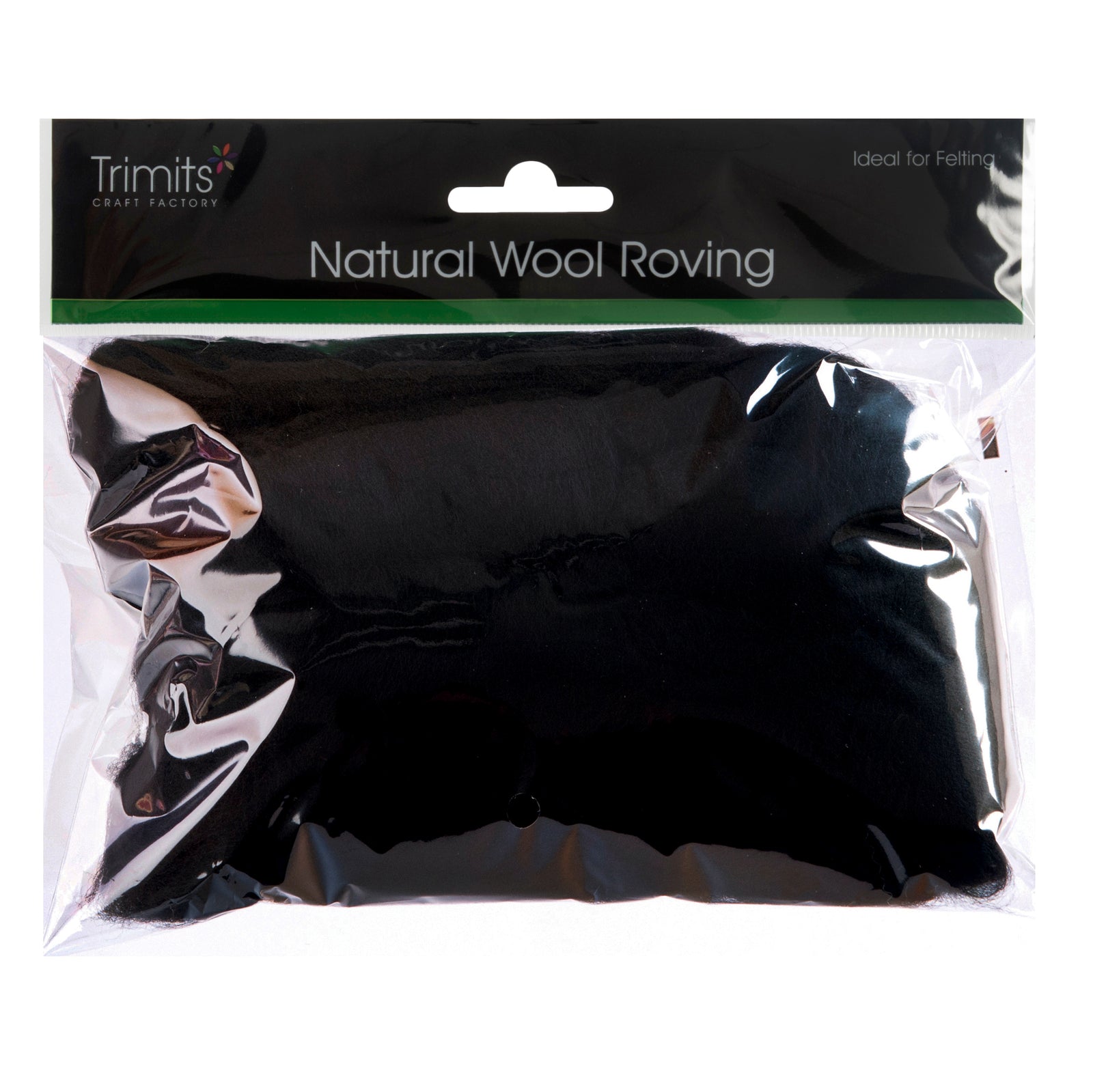 Natural Wool Roving: 50g: Black