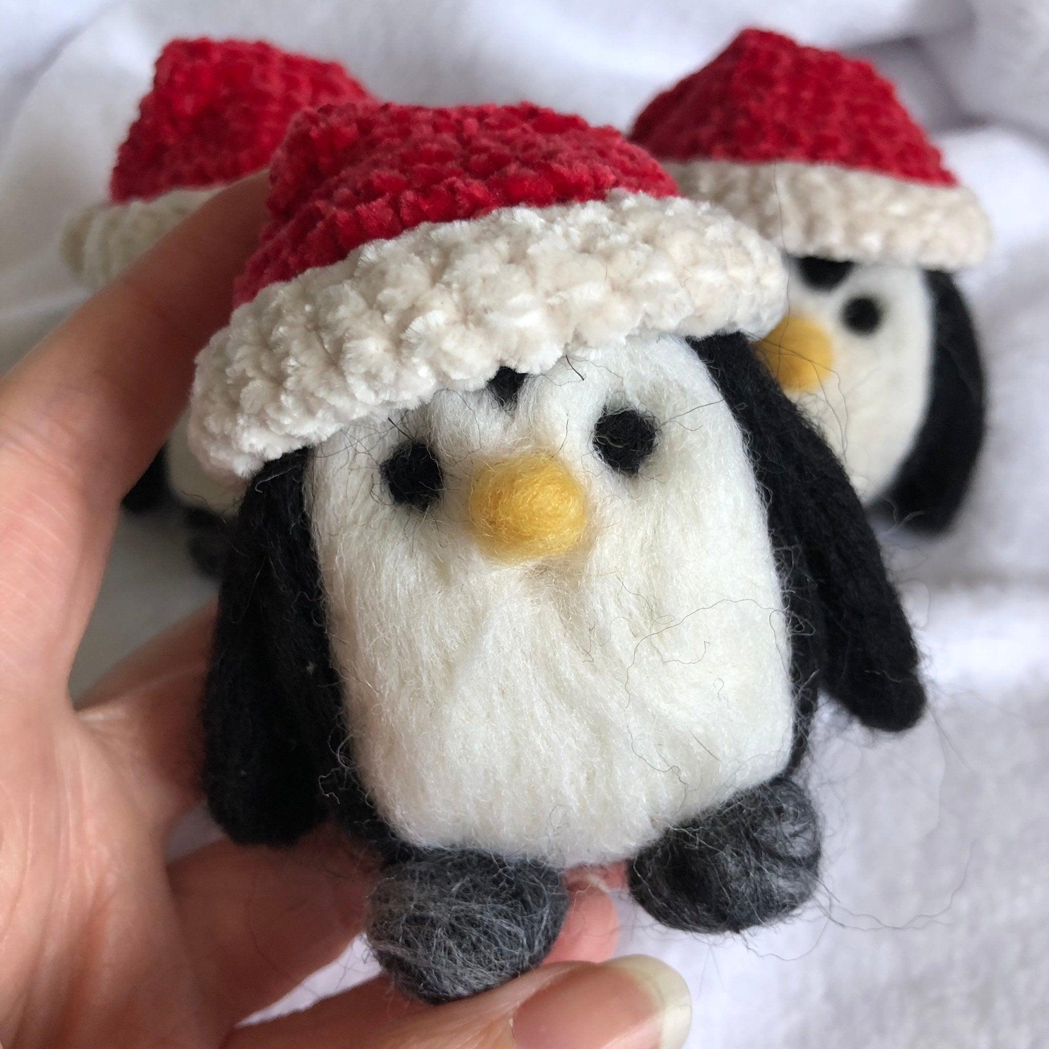 Handmade Needle Felted Penguin with Santa Hat - | Buy Online from The Home Crafters
