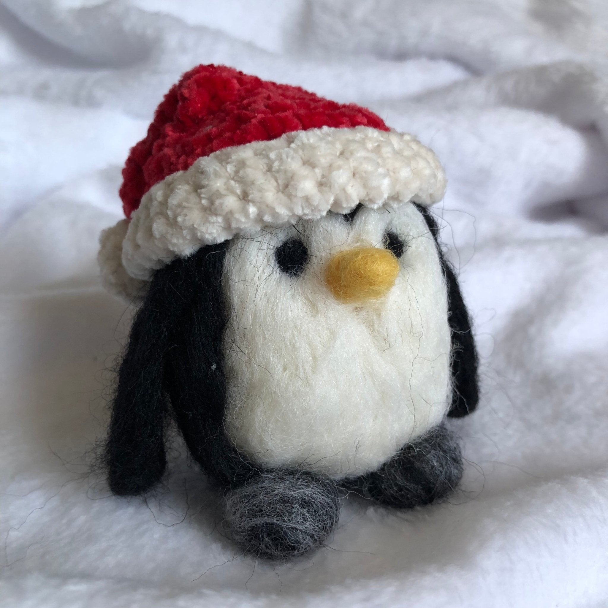 Handmade Needle Felted Penguin with Santa Hat - | Buy Online from The Home Crafters