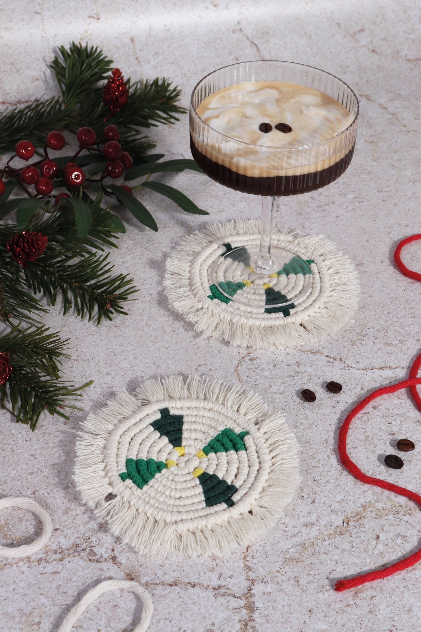 Trimits Mini Macramé Kit: Christmas Tree Coasters | Buy Online from The Home Crafters