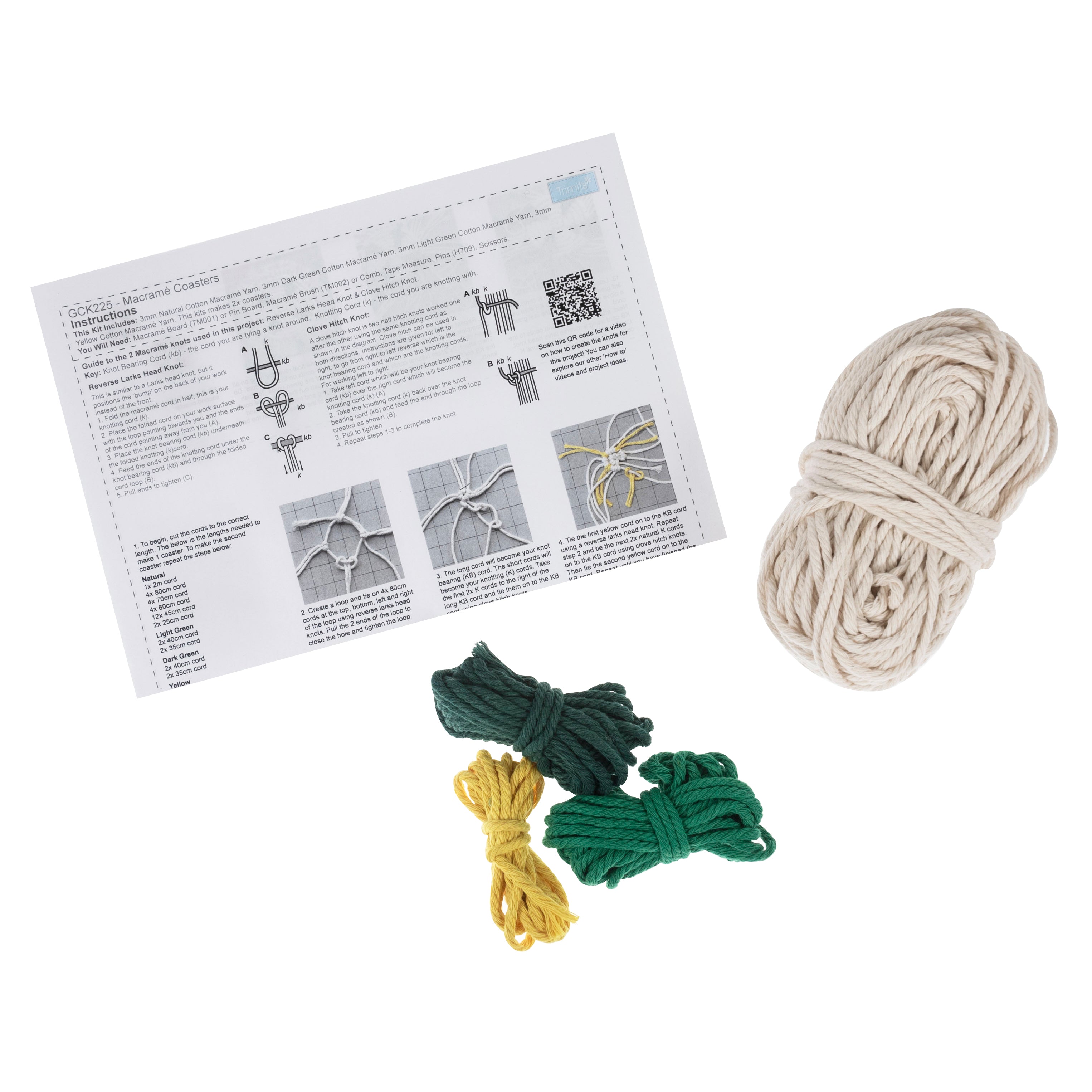 Trimits Mini Macramé Kit: Christmas Tree Coasters