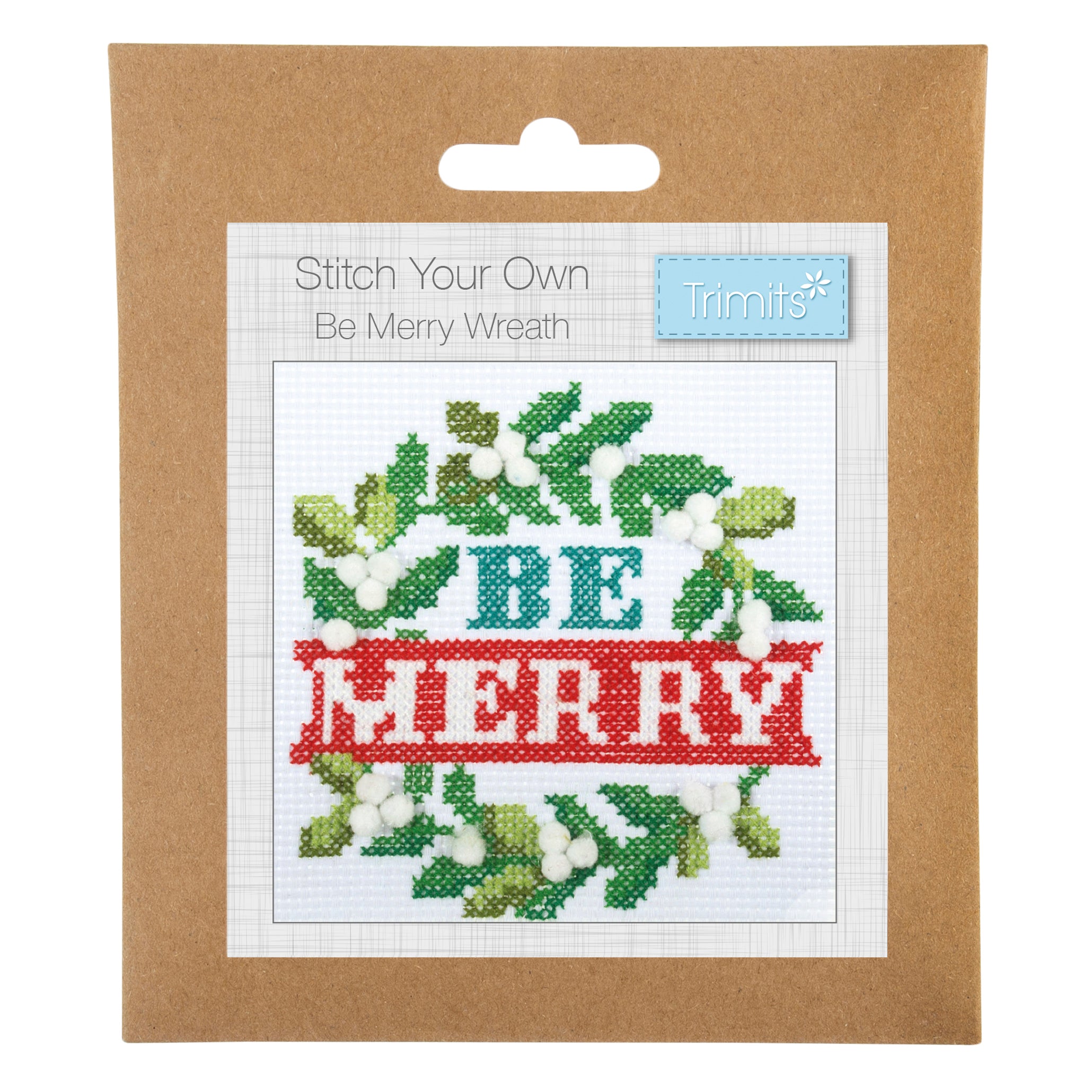Trimits Festive Cross Stitch Kit: Be Merry Wreath