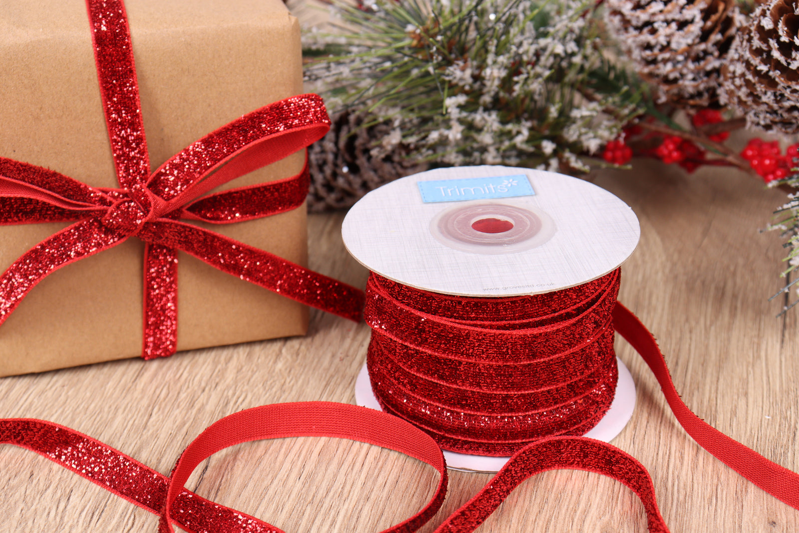 Trimits Glitter Velvet Ribbon: 10mm - various colours