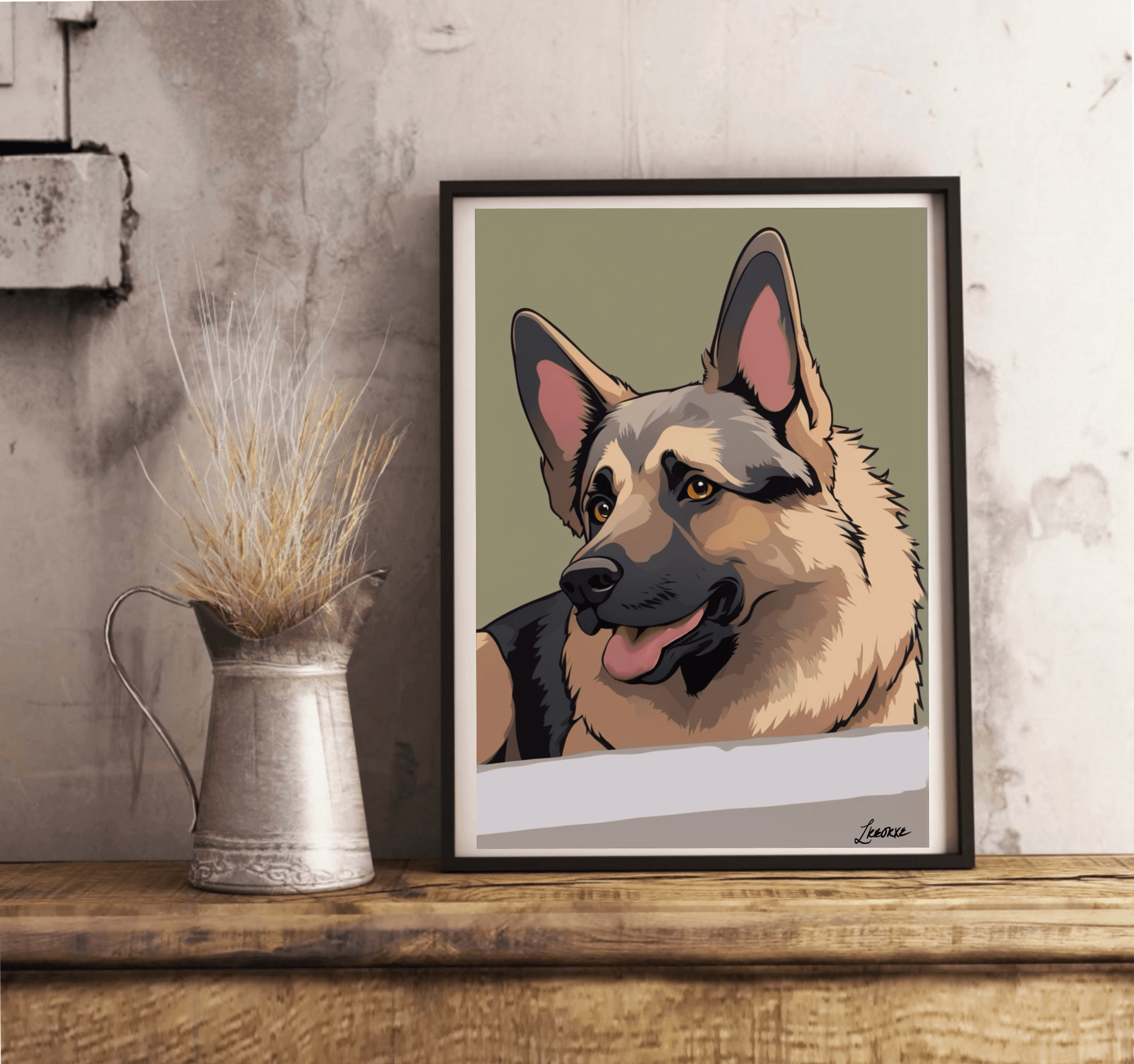 German Shepherd Cartoon Print | Loyal Dog Wall Art | Buy Online from The Home Crafters
