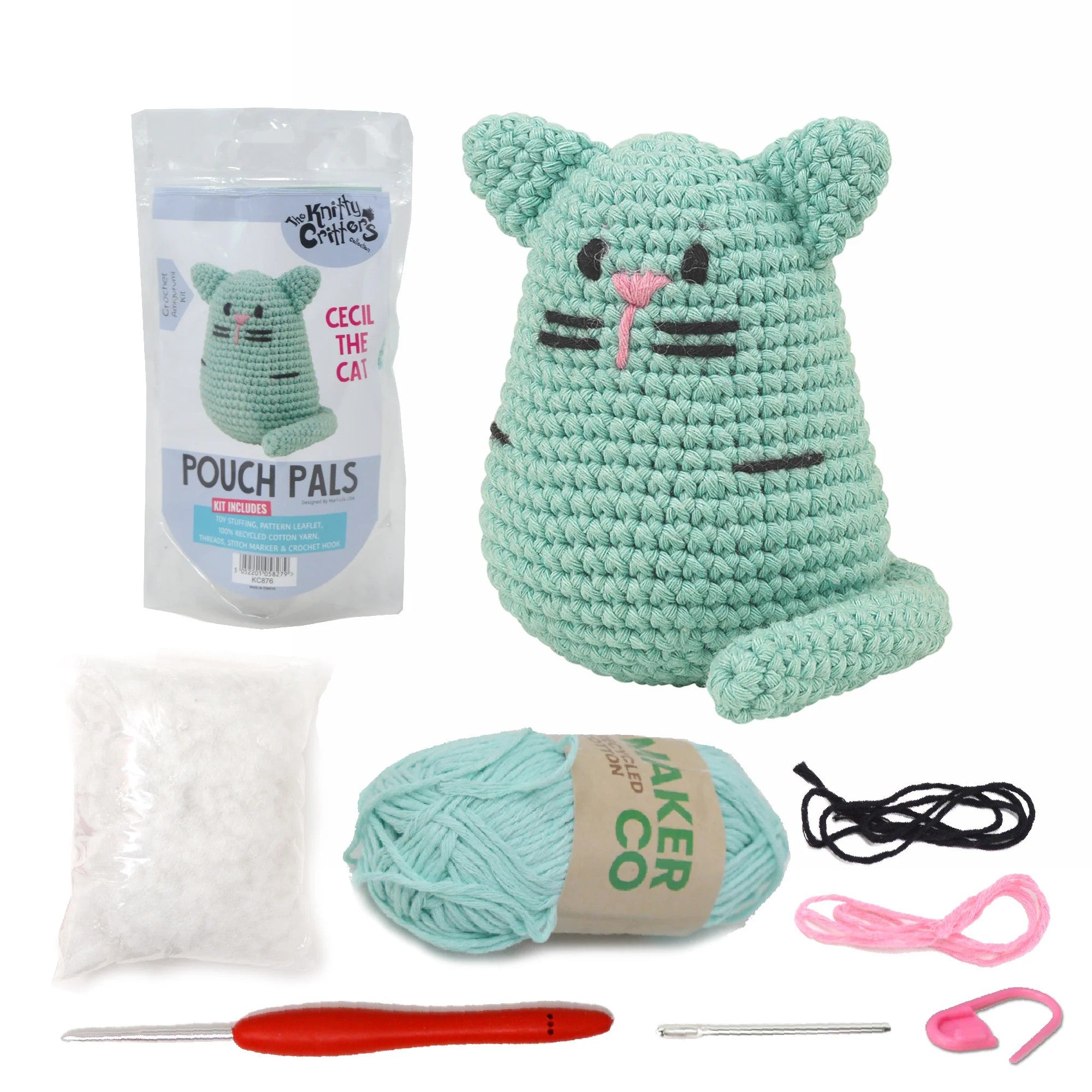 Knitty Critters Pouch Pals Crochet Kit - Cecil The Cat | Buy Online from The Home Crafters