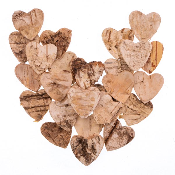 Natural Wood: 25mm Birch Hearts - 25pc