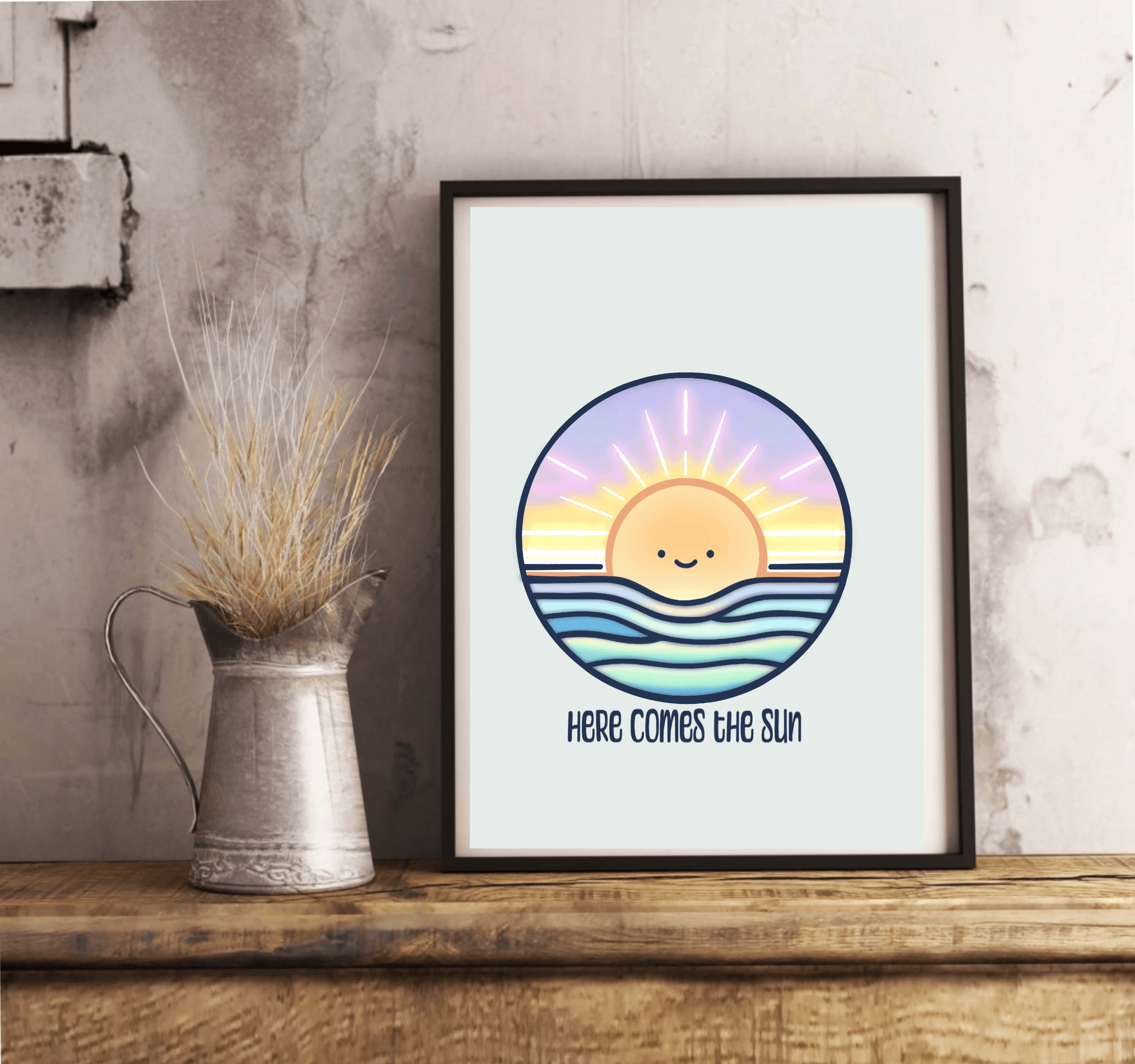 Here Comes the Sun Art Print – Cute Minimalist Wall Decor | Buy Online from The Home Crafters