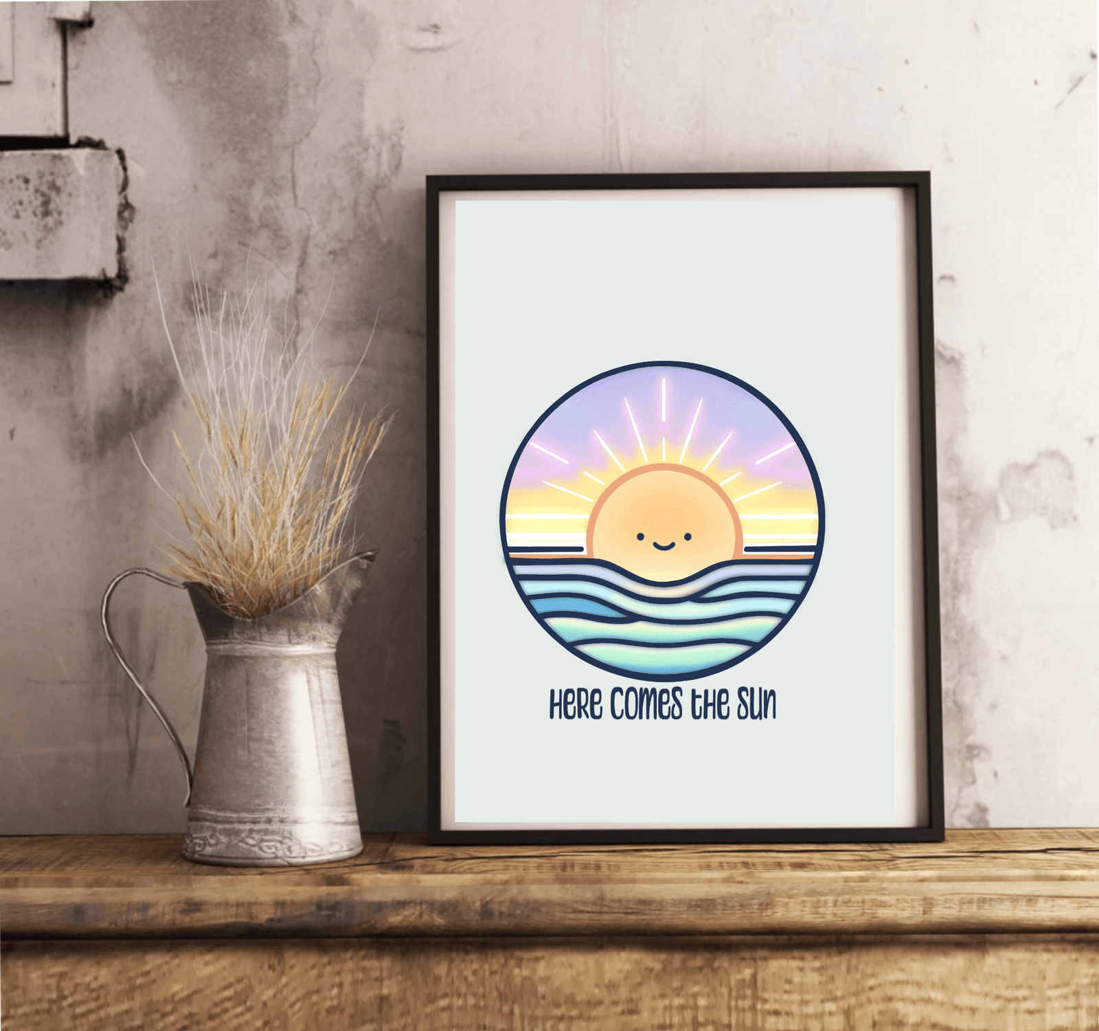 Here Comes the Sun Art Print – Cute Minimalist Wall Decor | Buy Online from The Home Crafters