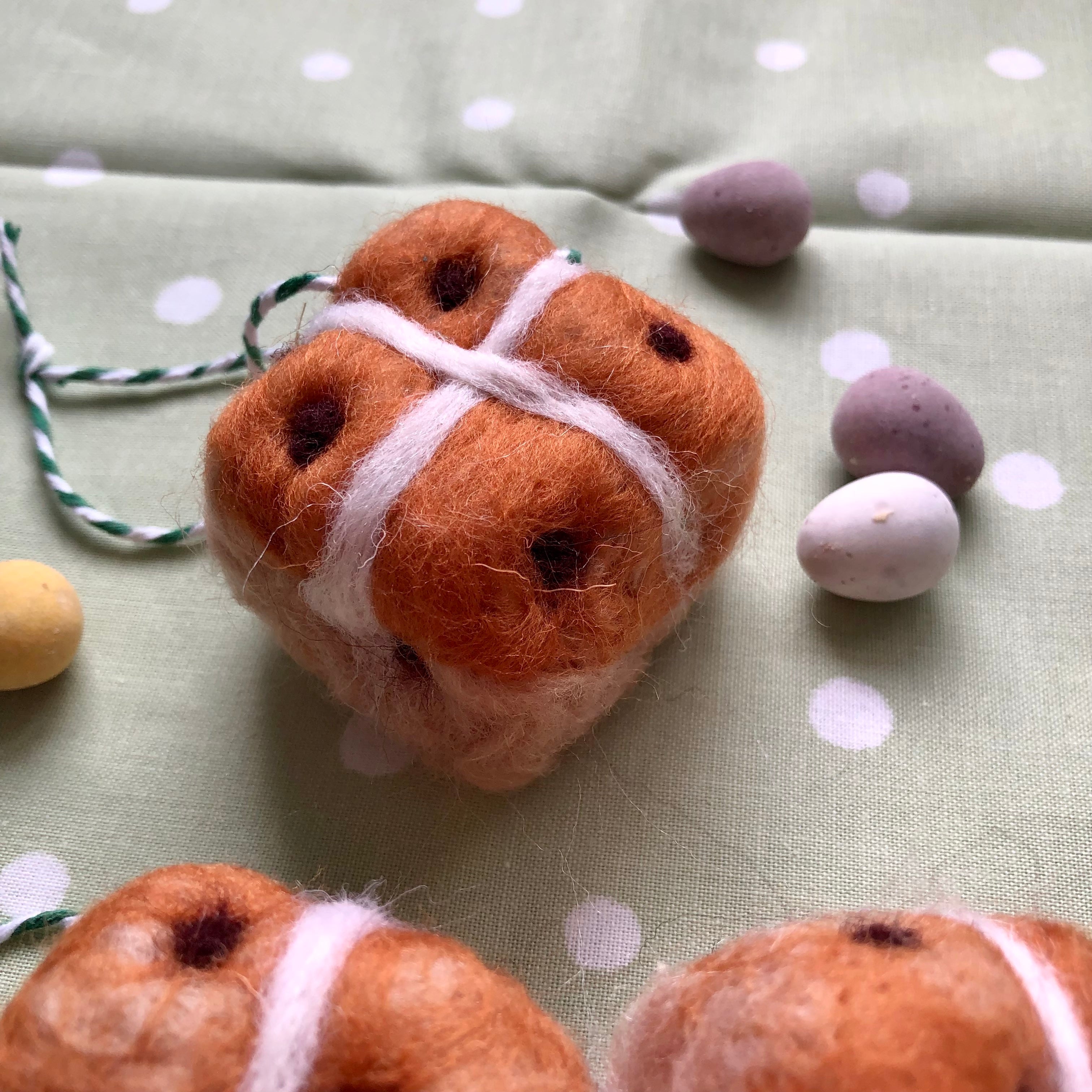 Handmade Needle Felt Hot Cross Bun Decoration