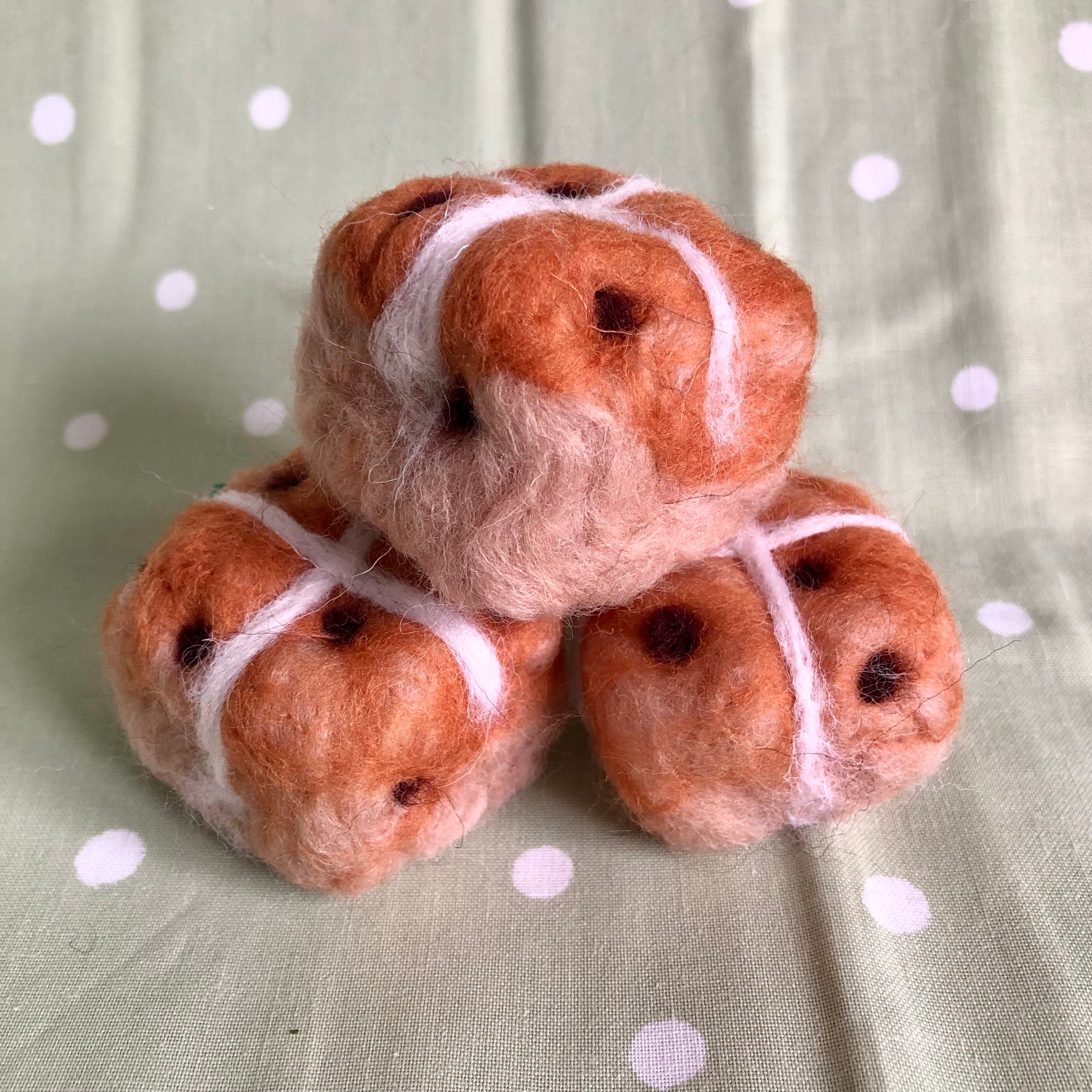 Handmade Needle Felt Hot Cross Bun Decoration