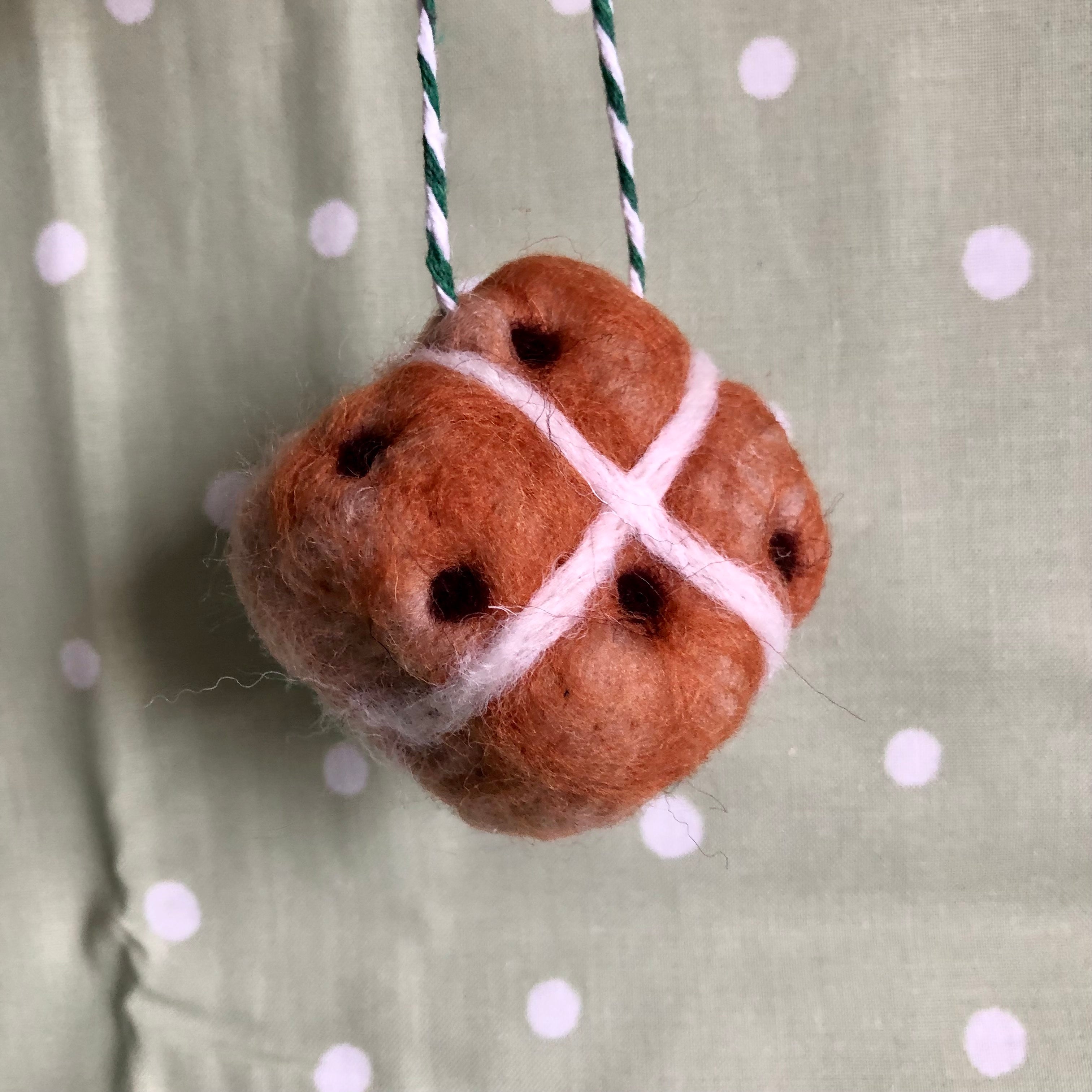 Handmade Needle Felt Hot Cross Bun Decoration