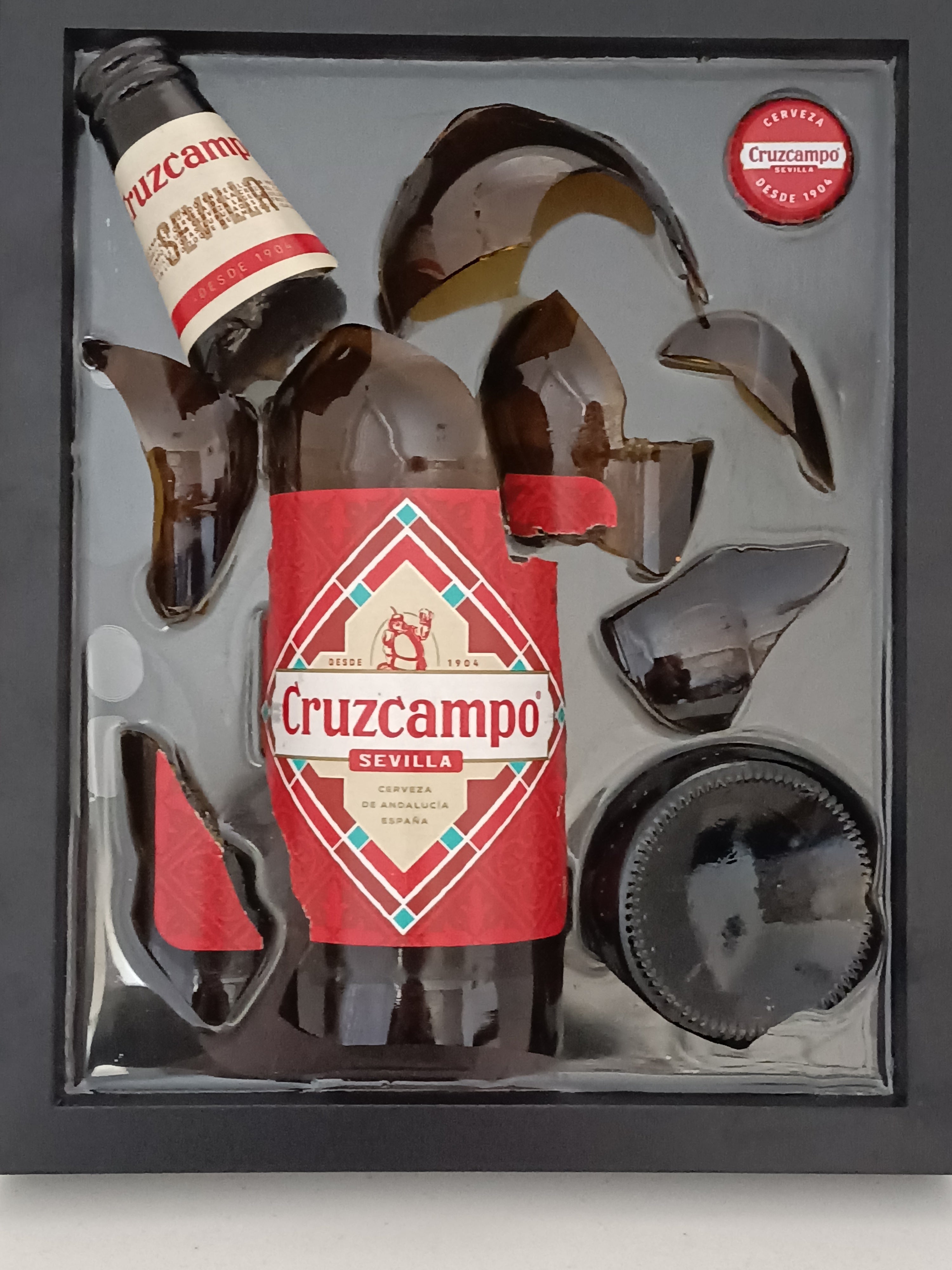 Handpoured Resin: Framed Smashed Bottle Art - Beer