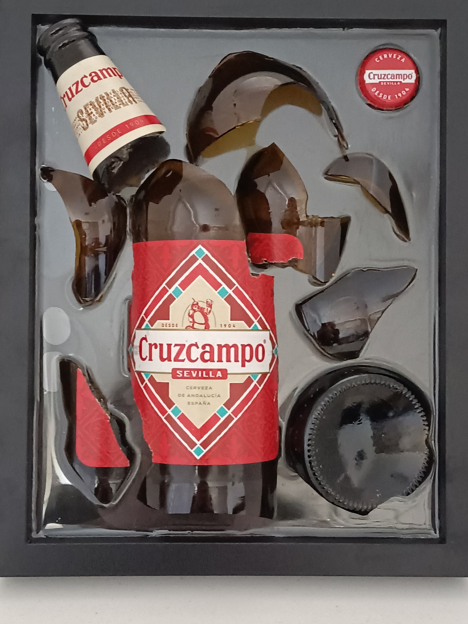 Handpoured Resin: Framed Smashed Bottle Art - Beer