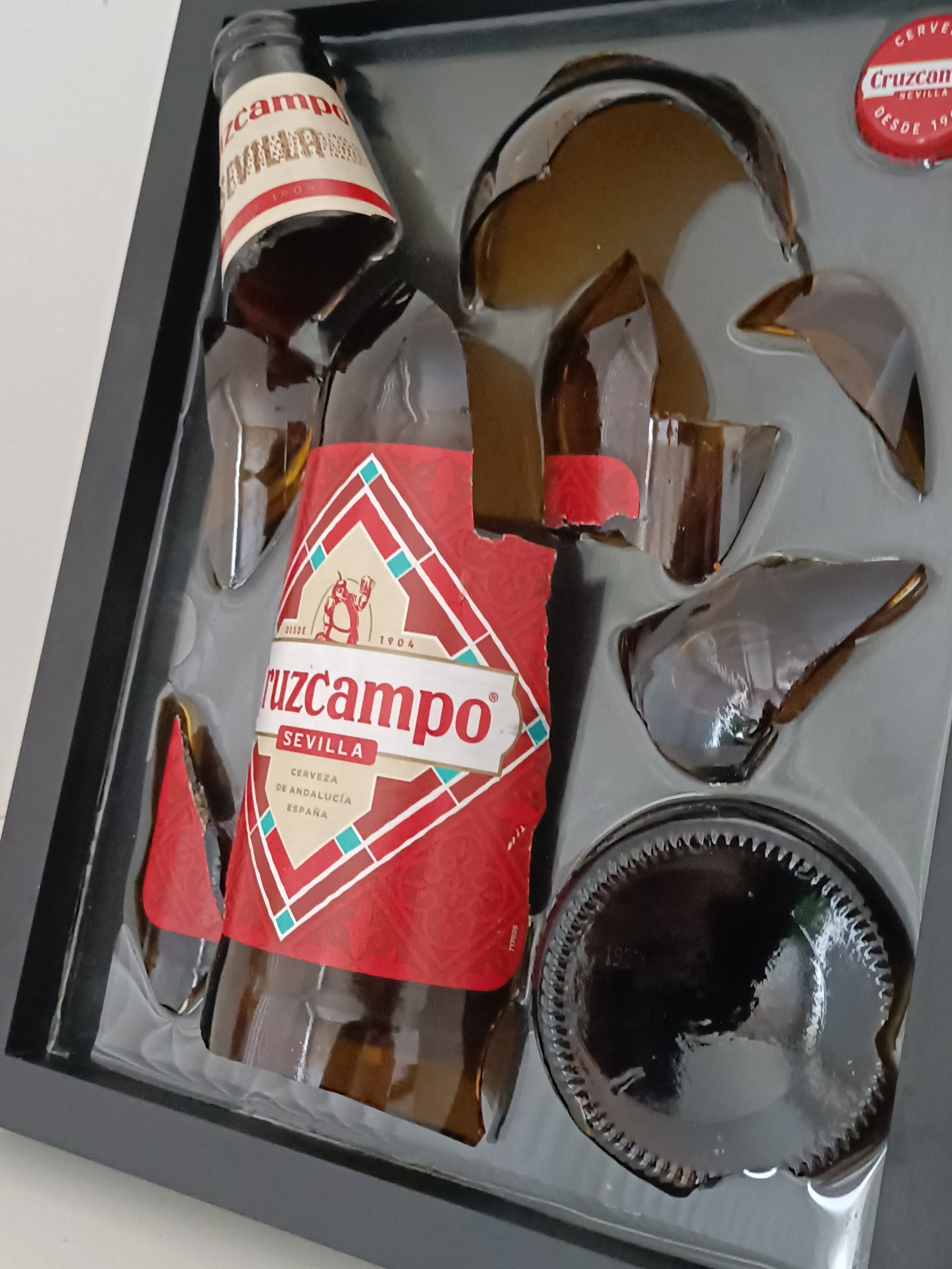 Handpoured Resin: Framed Smashed Bottle Art - Beer