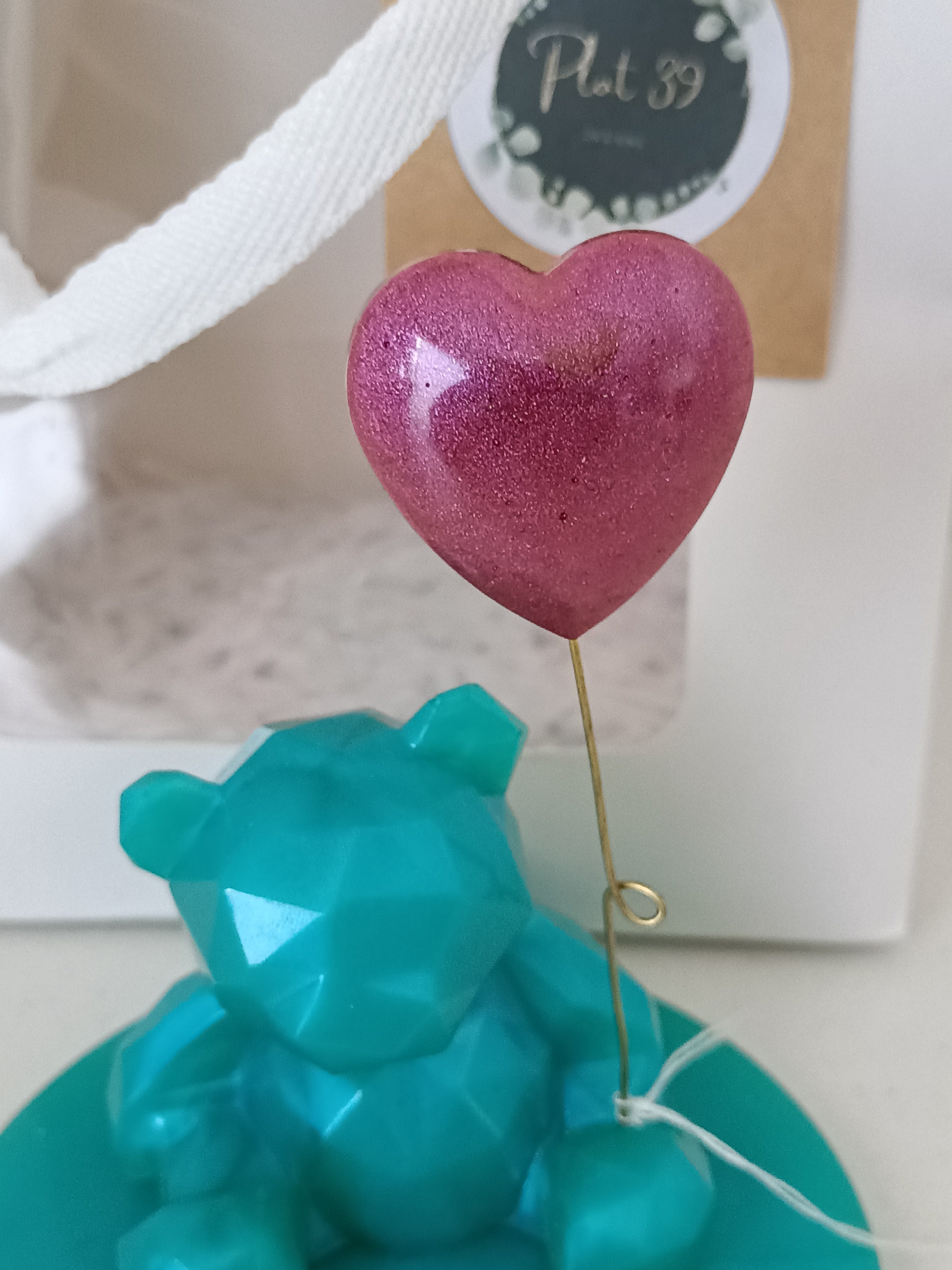 Handpoured Resin: Celebration Bear with Heart Balloon
