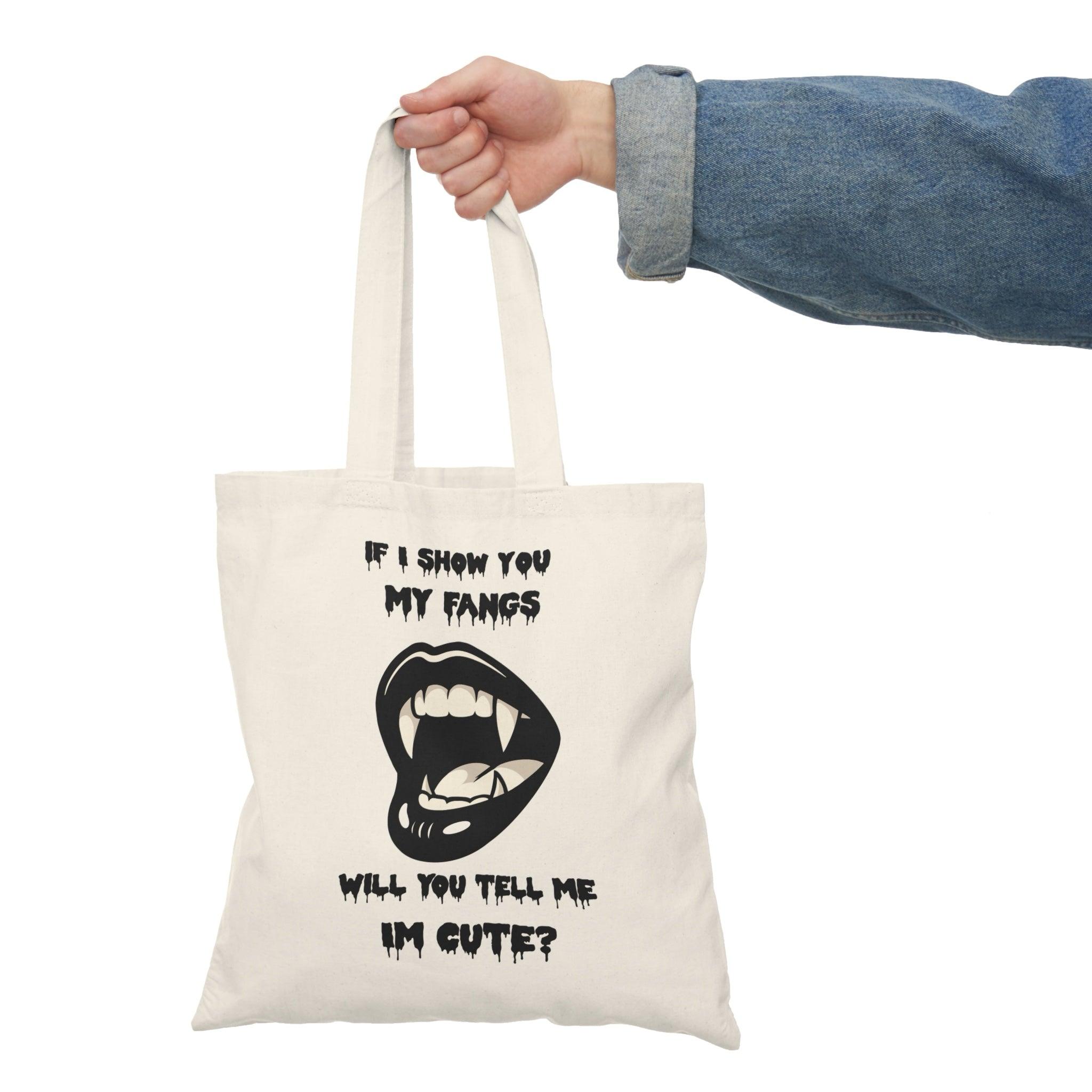 Cute Fangs Tote Bag – Minimal Vampire Teeth | Buy Online from The Home Crafters