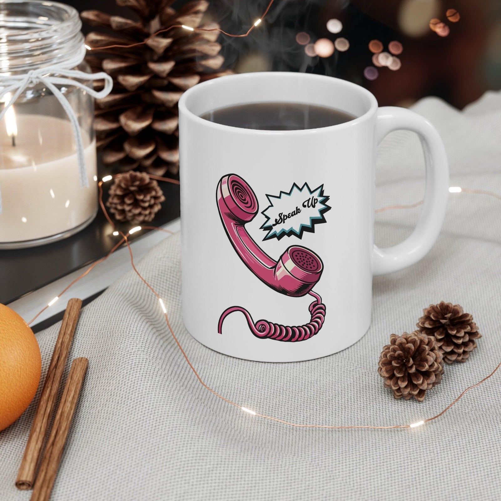 Speak Up Mug – Pink Retro Phone Confidence Booster | Buy Online from The Home Crafters