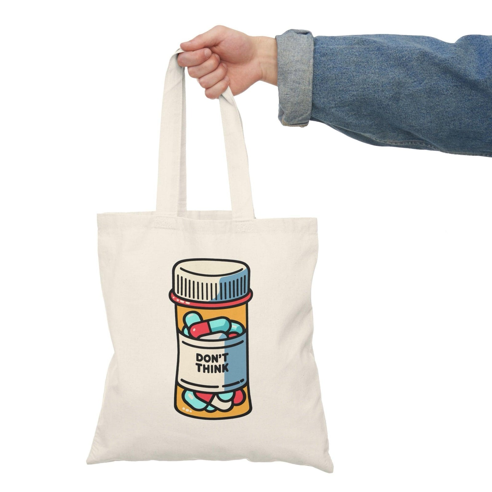 Don't Think Tote Bag – Satirical Pill Bottle Design | Buy Online from The Home Crafters