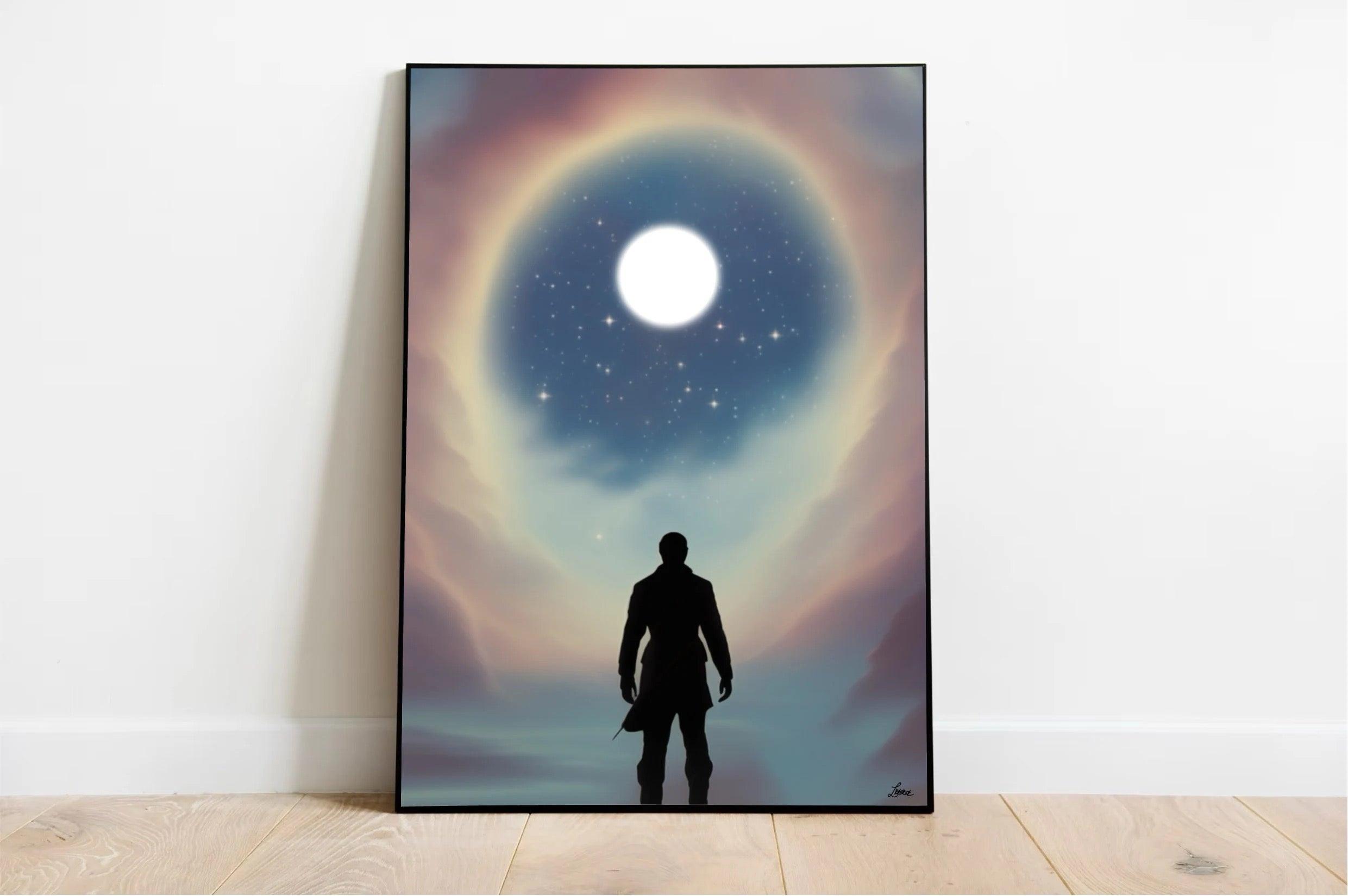 Celestial Contemplation – Cosmic Moon Art Print | Buy Online from The Home Crafters
