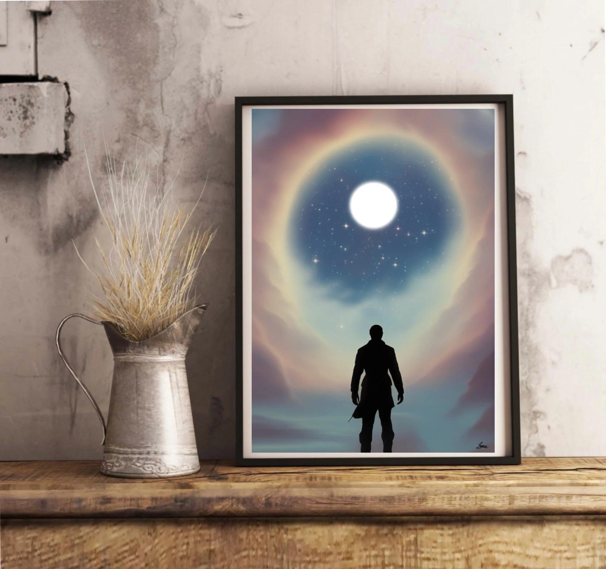 Celestial Contemplation – Cosmic Moon Art Print | Buy Online from The Home Crafters