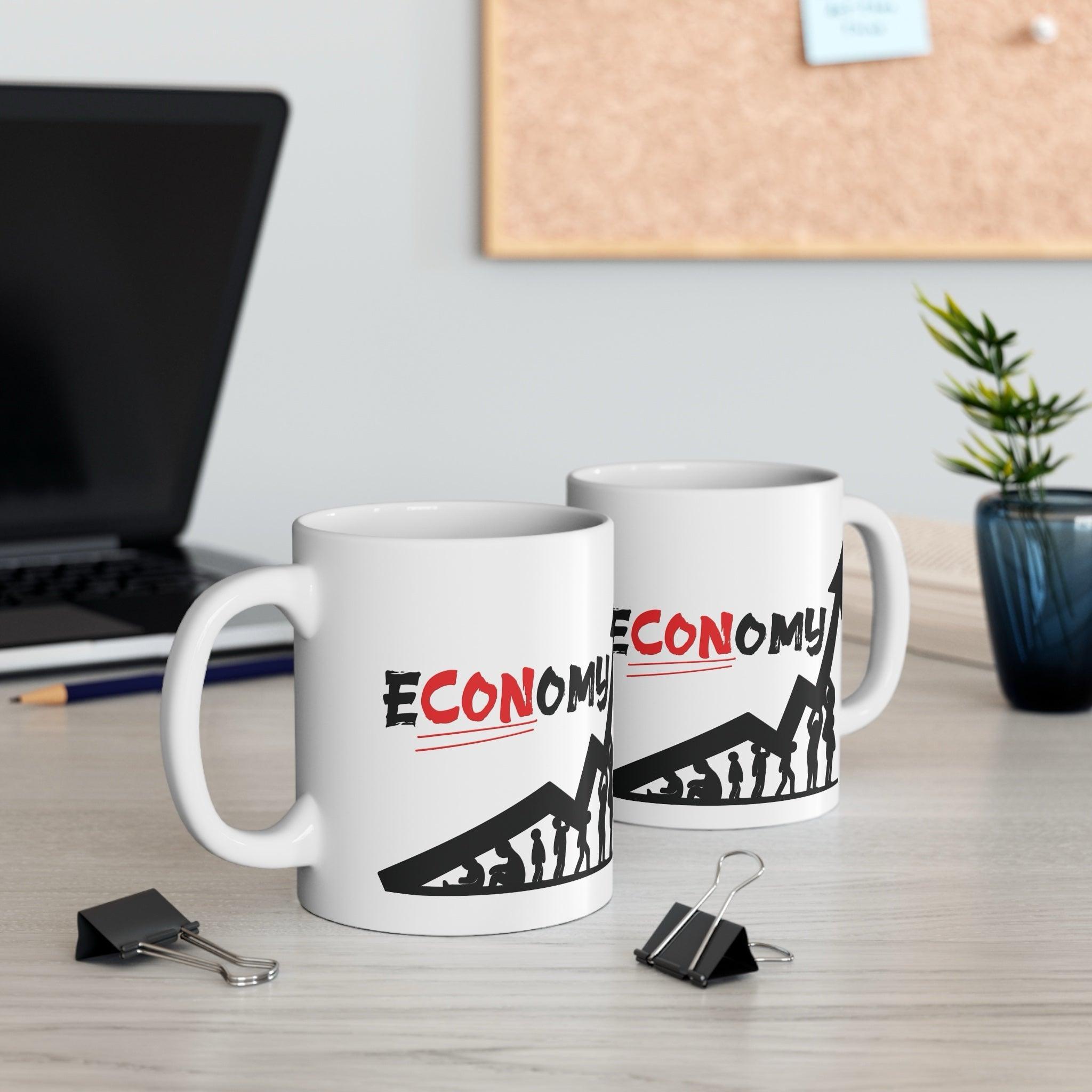 e - CON - omy Ceramic Mug | Satirical 11 oz Coffee Cup | Buy Online from The Home Crafters