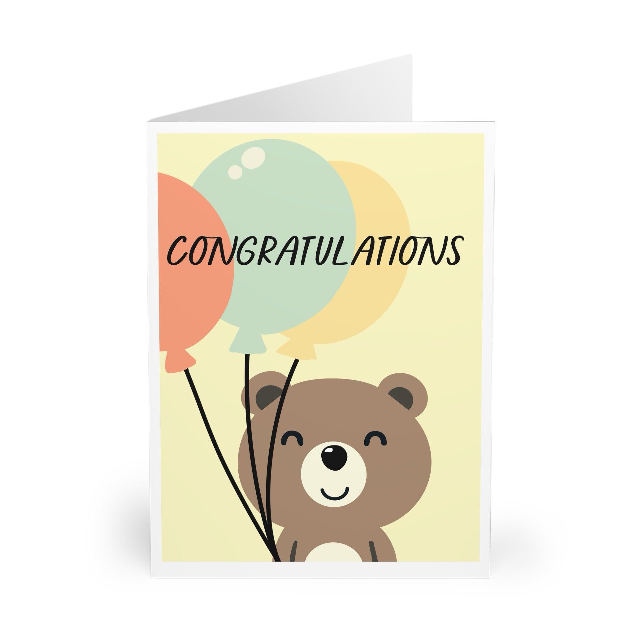 Cute Congratulations Card – Bear with Balloons Design | Buy Online from The Home Crafters
