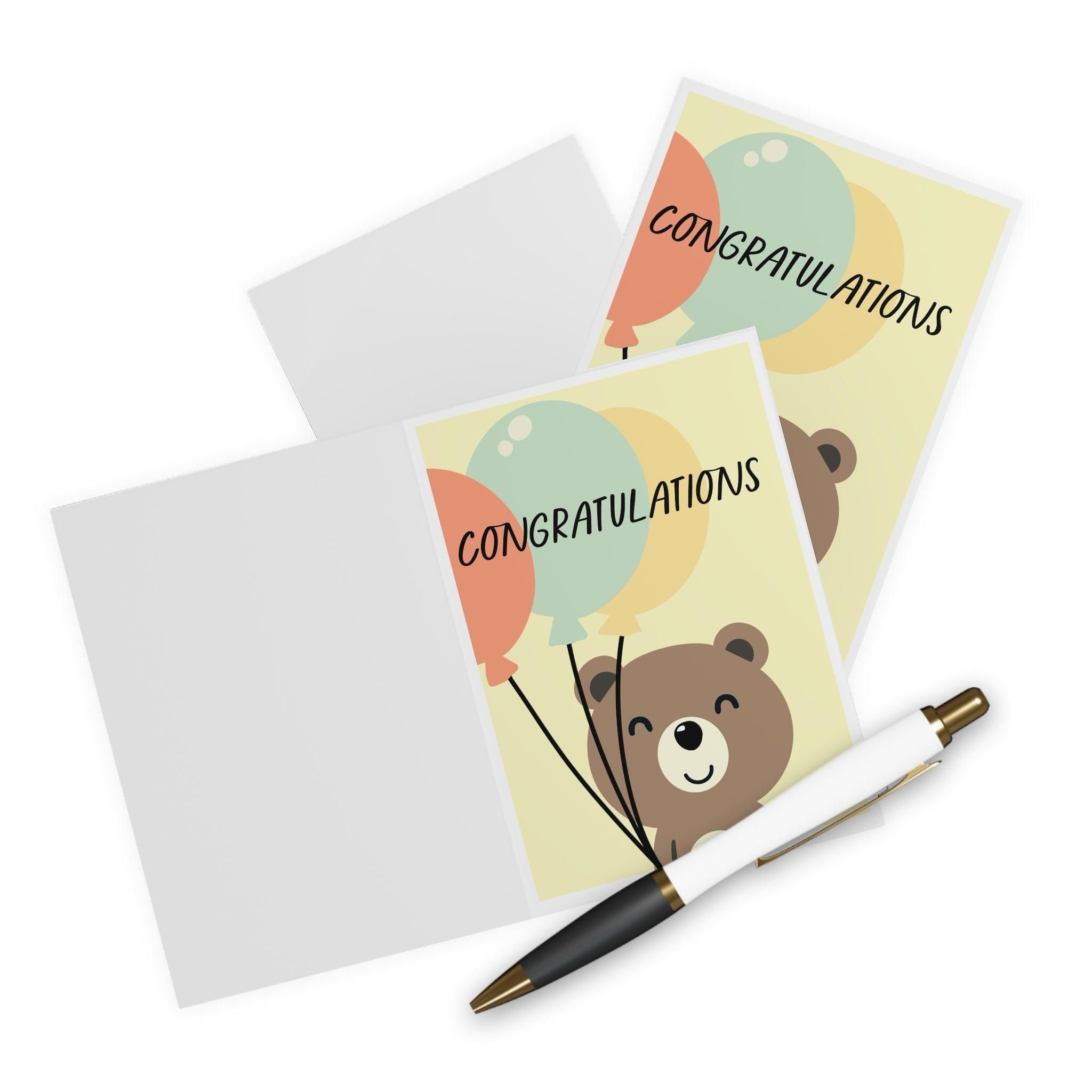 Cute Congratulations Card – Bear with Balloons Design | Buy Online from The Home Crafters