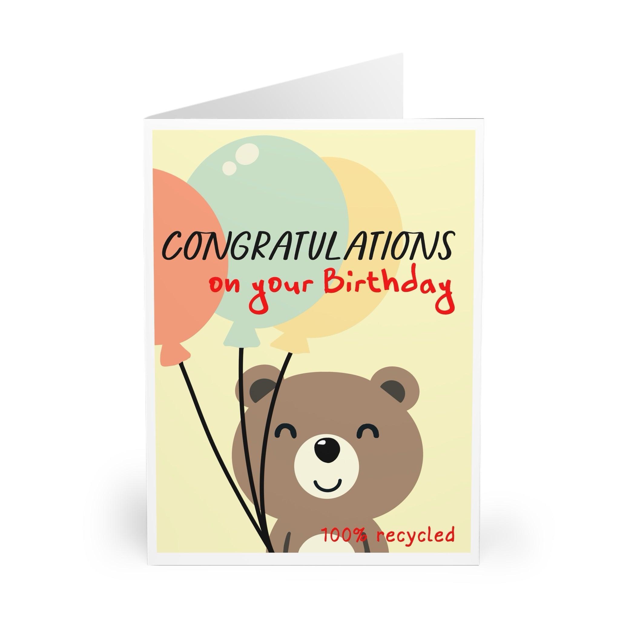 Eco Funny Birthday Card | Bear & Balloons – 100% Recycled | Buy Online from The Home Crafters