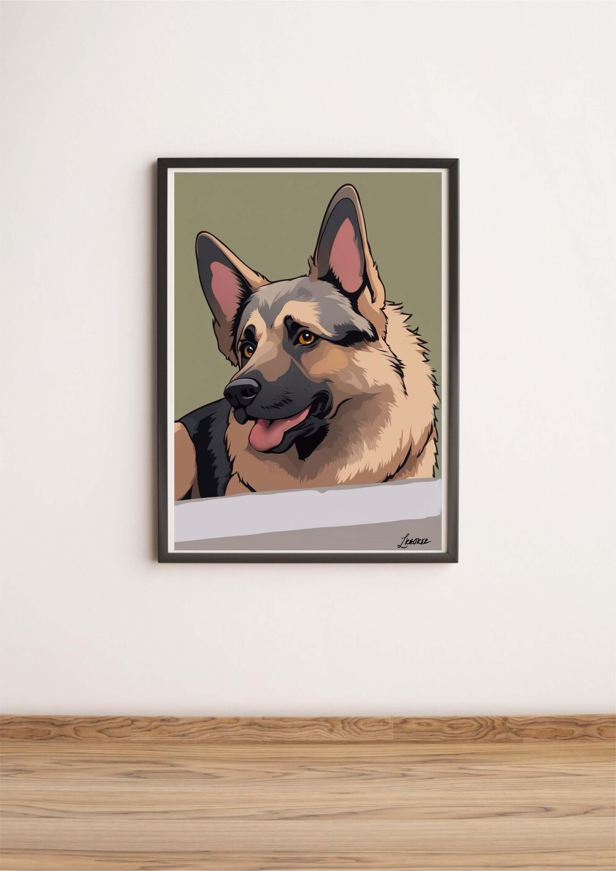 German Shepherd Cartoon Print | Loyal Dog Wall Art | Buy Online from The Home Crafters